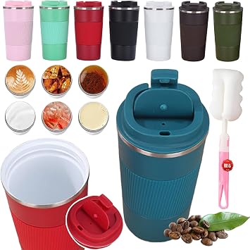 Ceramic Tumbler, Mug Bottle, Ceramic Coating, Mug with Lid, Heat Retention, Large Capacity, Coffee Cup, Vacuum Insulated, Water Bottle with Cover, Direct Drinking, Portable, Leak Proof, Water Bottle, For Outdoors, Office, Camping, Cars, Easy Care Blue, 16.9 fl oz 510 ml
