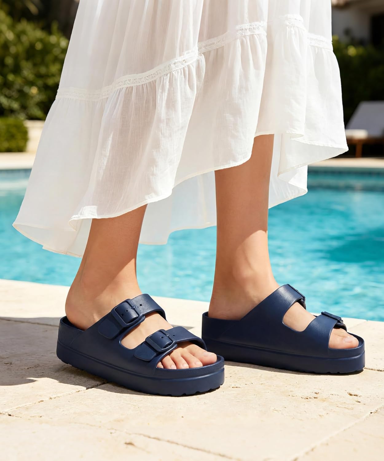 shevalues Women’s Platform Sandals with Arch Support, Lightweight Cloud Slides with Adjustable Double Buckle, Comfortable EVA Recovery Sandals for Summer Beach thumbnail