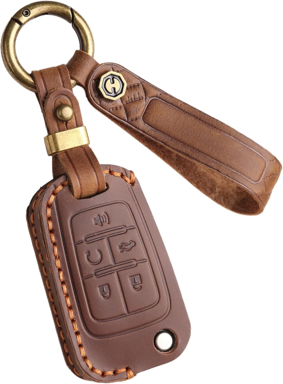 Vintage Leather Flip Key Fob Cover for Chevy Cruze Camaro Equinox Impala Malibu, for Buick Regal Lacrosse Verano Encore Allure, for GMC Terrain Fold Key Holder (Brown)