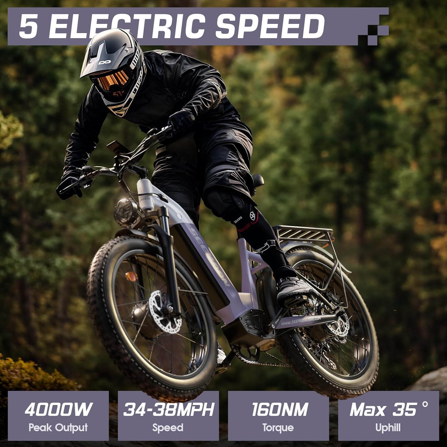 Seemoon 4000W Dual Motor Electric Bike, 38 MPH Ebikes for Adults with 52V 1040Wh Removable Battery, 26" Fat Tires Fast Electric Bike Up to 105 Miles Range, Ideal for Road Sand Snow SM1