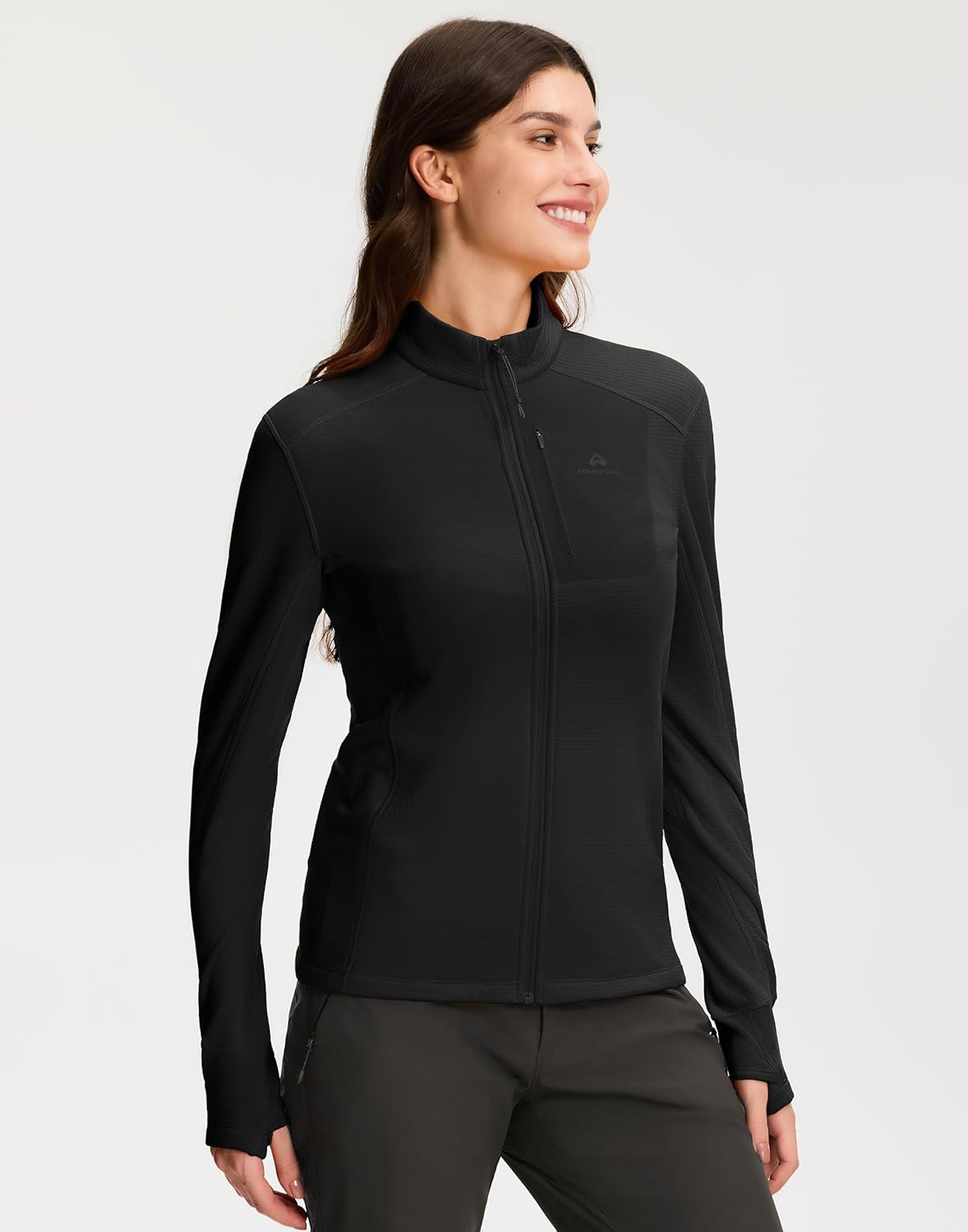 Pioneer Camp Women's Grid Fleece Lined Running Jacket Full Zip Winter Athletic Workout Scrub Jacket with Thumb Holes Midlayer - Image 3