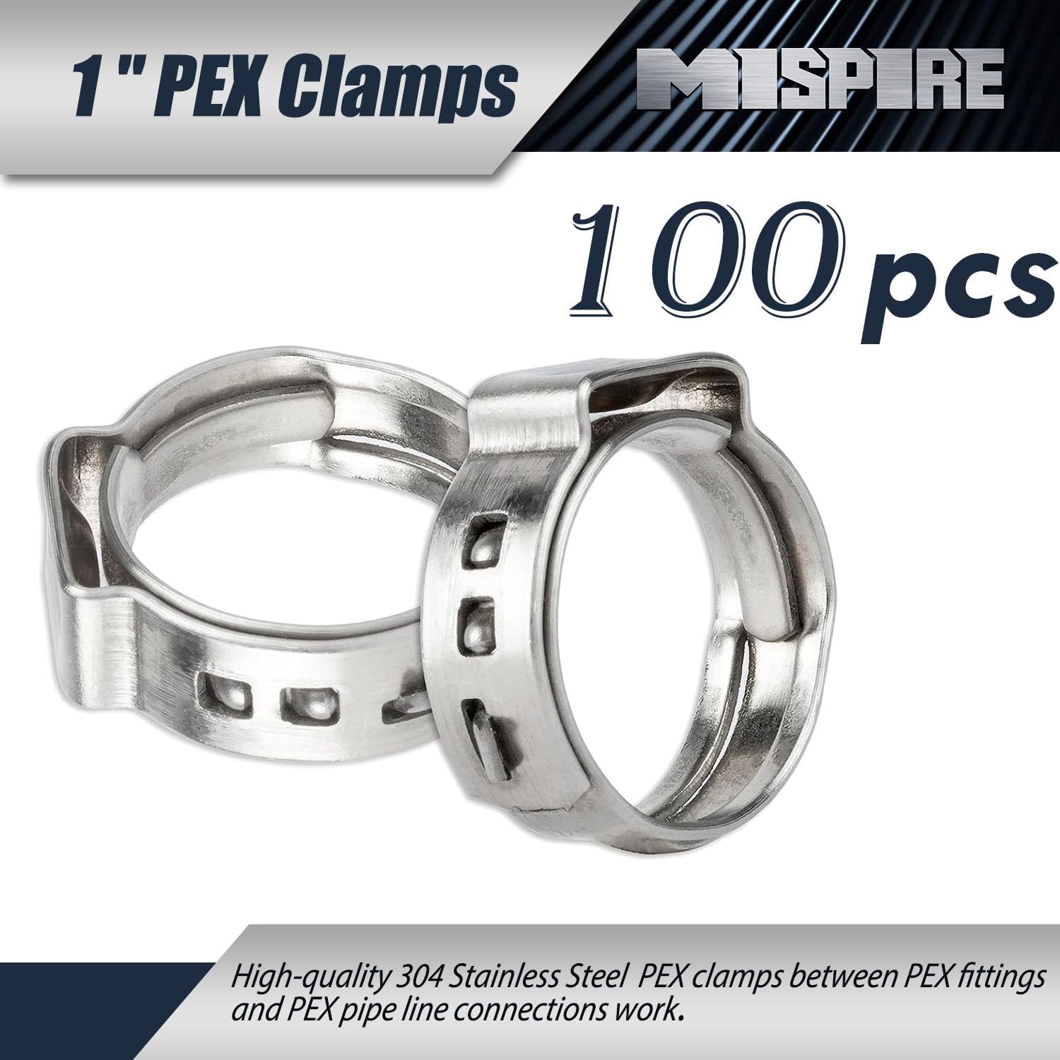 1 inch PEX Pipe Clamps 100 PCS, PEX Cinch Clamps Stainless Steel 304 Pinch Clamps for PEX Pipe Tubing Fitting Connections