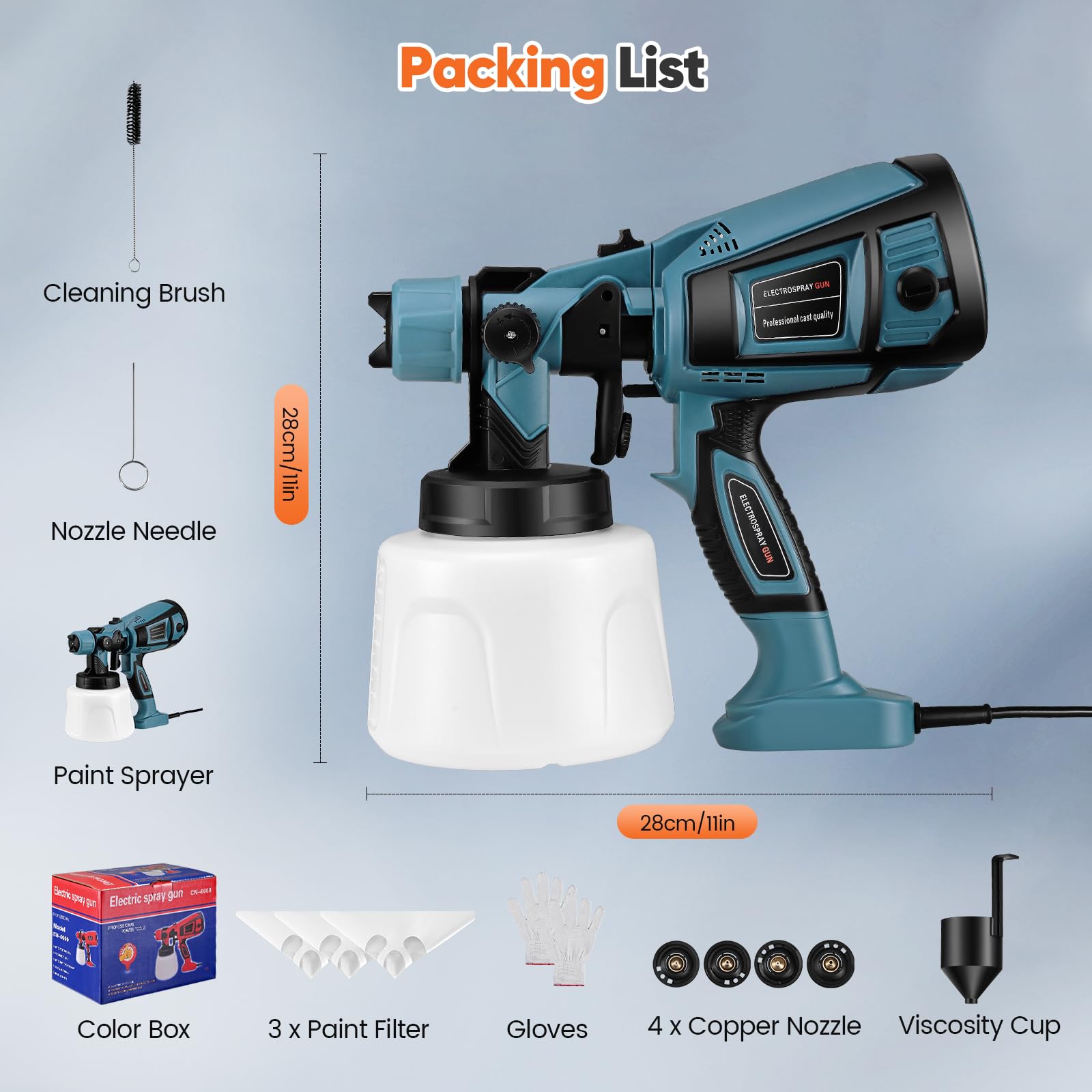 Pulverizador de pintura, pistola de pintura HVLP de 800 W, pistola de pintura eléctrica de 1400 ml con 4 boquillas y 3 patrones, para muebles, armarios, vallas, paredes, puertas, sillas de jardín