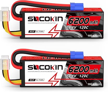 4s 6200mAh Lipo Battery 14.8V 6200mAh Lipo Batterie with EC5 Connector Plug 120C Hard Case RC Battery for RC Car Buggy Truck Boat Airplane Helicopter Quadcopter 2 Pack