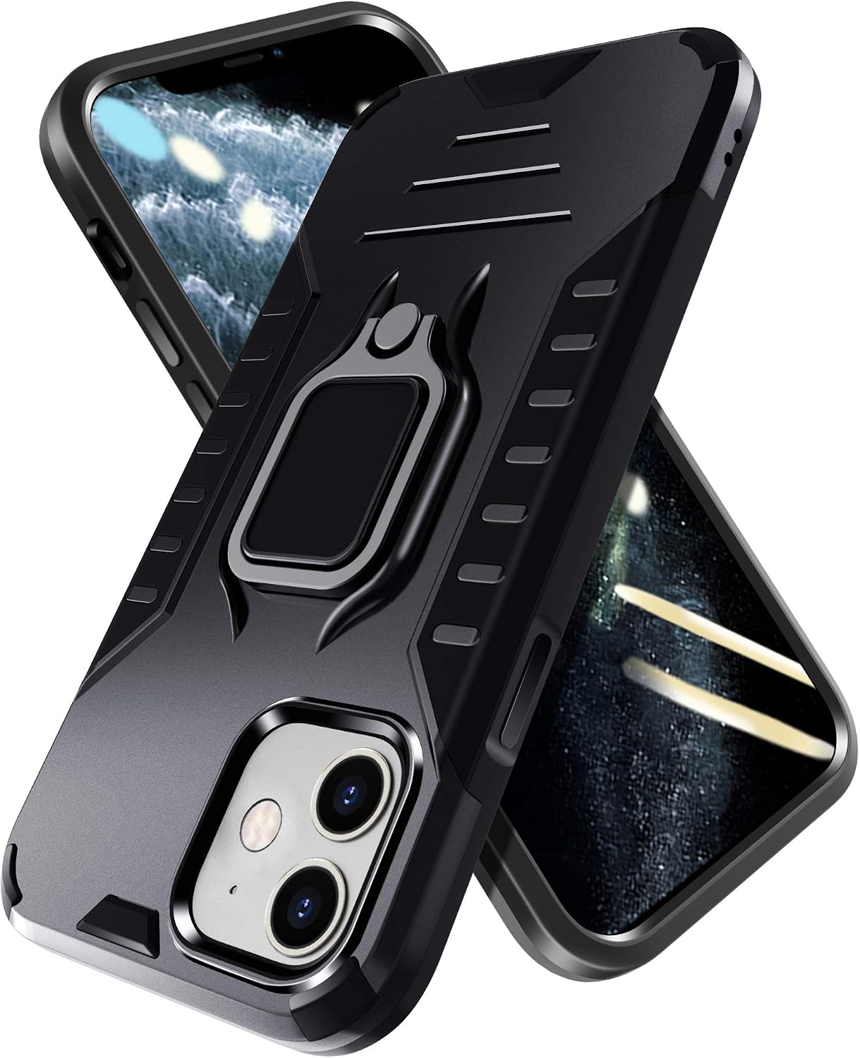 PUNYTONCY Compatible with iPhone 11 Case, Ring Kickstand Phone Protective Case Design, Drop Tested Anti-Scratch Shockproof Bumper Cover with Stand Metal Plate to Car Mount (Black 6.1-Inch)