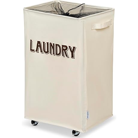 Laundry Hamper Push Cart on Wheels - Farmhouse Cream