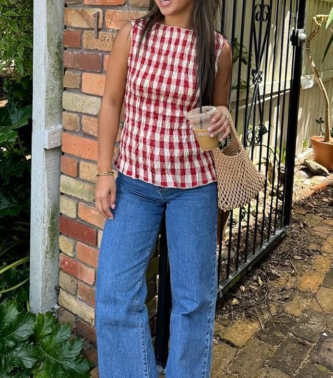 Shirred Tank Top Women Smocked Ruffle Frill Sleeveless Y2k Halter Peplum Top Ruffled Going Out Tops Streetwear2