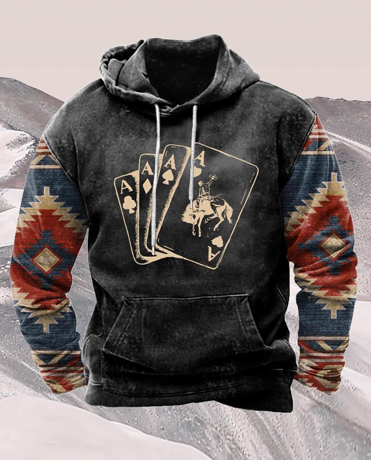 Western Hoodie for Men Aztec Cowboy Printed Drawstring Pullover Hooded Sweatshirt Mens Comfy Fleece Sweatshirt - Image 4