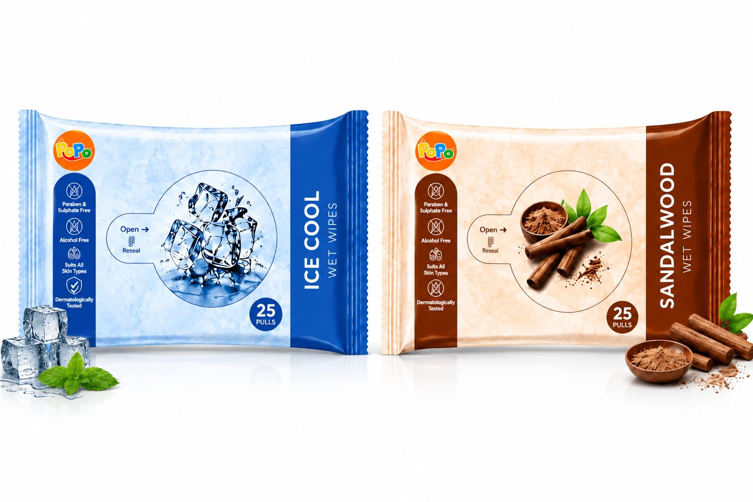 Wet Wipes | Ice Cool & Sandalwood | 25 Pulls Each | Alcohol Free | Paraben & Sulphate Free | Soft Face & Hand Cleansing Wipes | Pack of 2-image-8