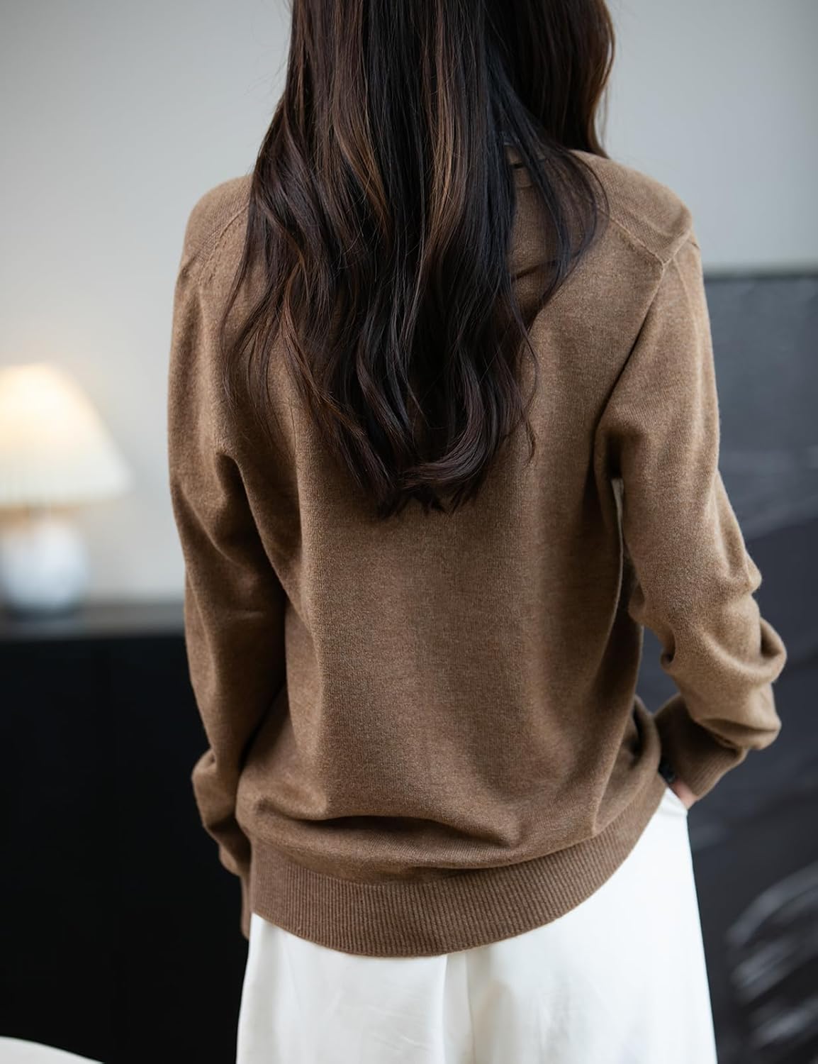 Women's Merino Wool Blend Cardigan Crew Neck Fall Winter Long Sleeve First-Line Ready to Wear Seamless Knit - Image 7
