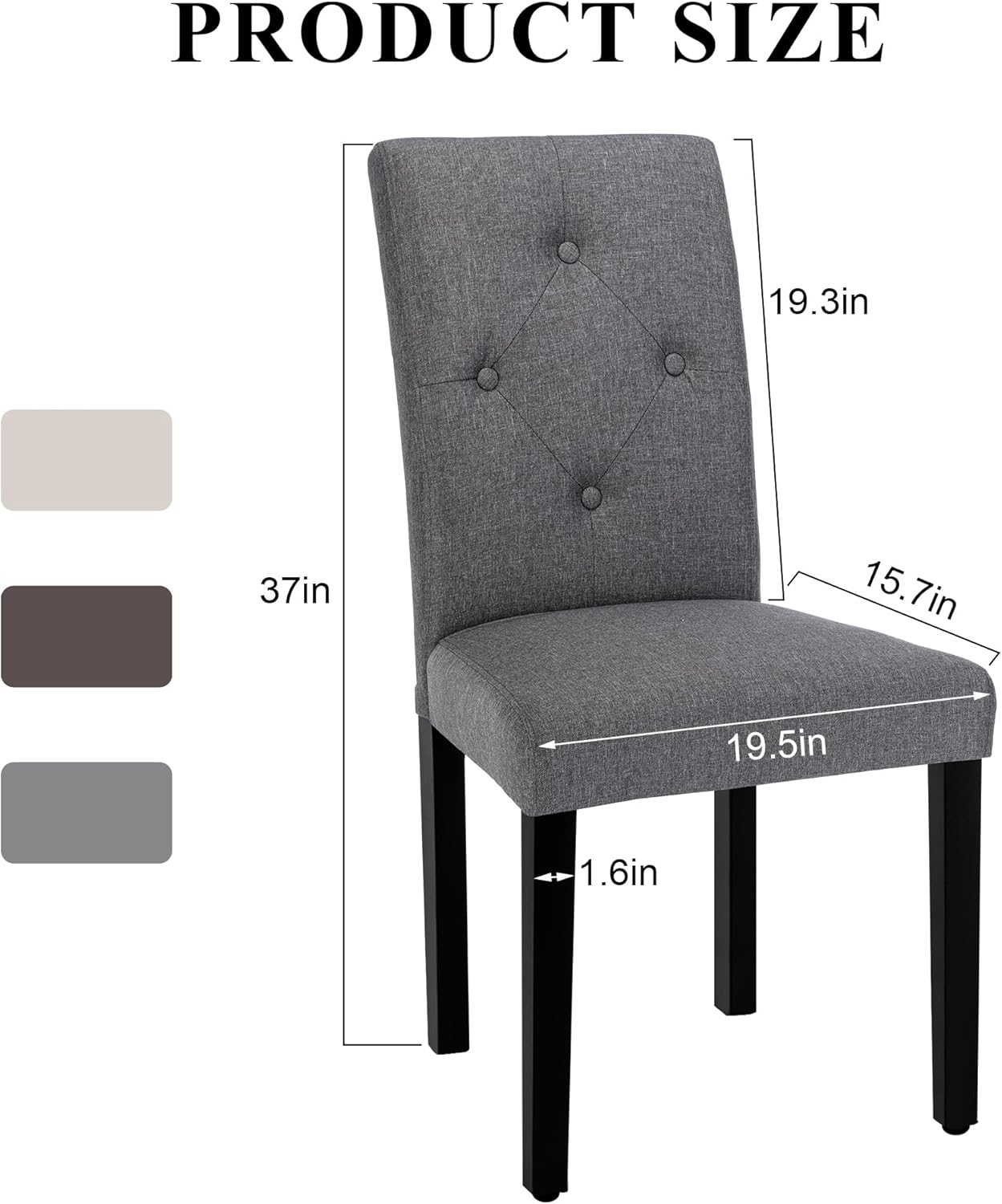 VECELO Upholstered Dining Chairs Set of 2, Modern Fabric and Solid Wood Legs &High Back for Kitchen/Living Room- Dark Gray Dark Gray Set of 2