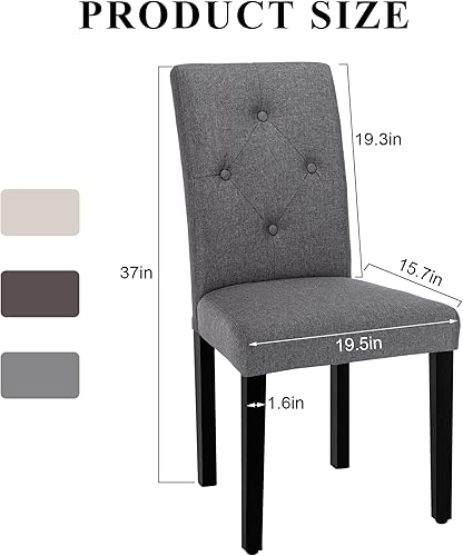 Miniatura 3 de VECELO Juego de 6 sillas de comedor tapizadas, tela moderna y patas de madera maciza y respaldo alto para cocinasala de estar, color gris oscuro