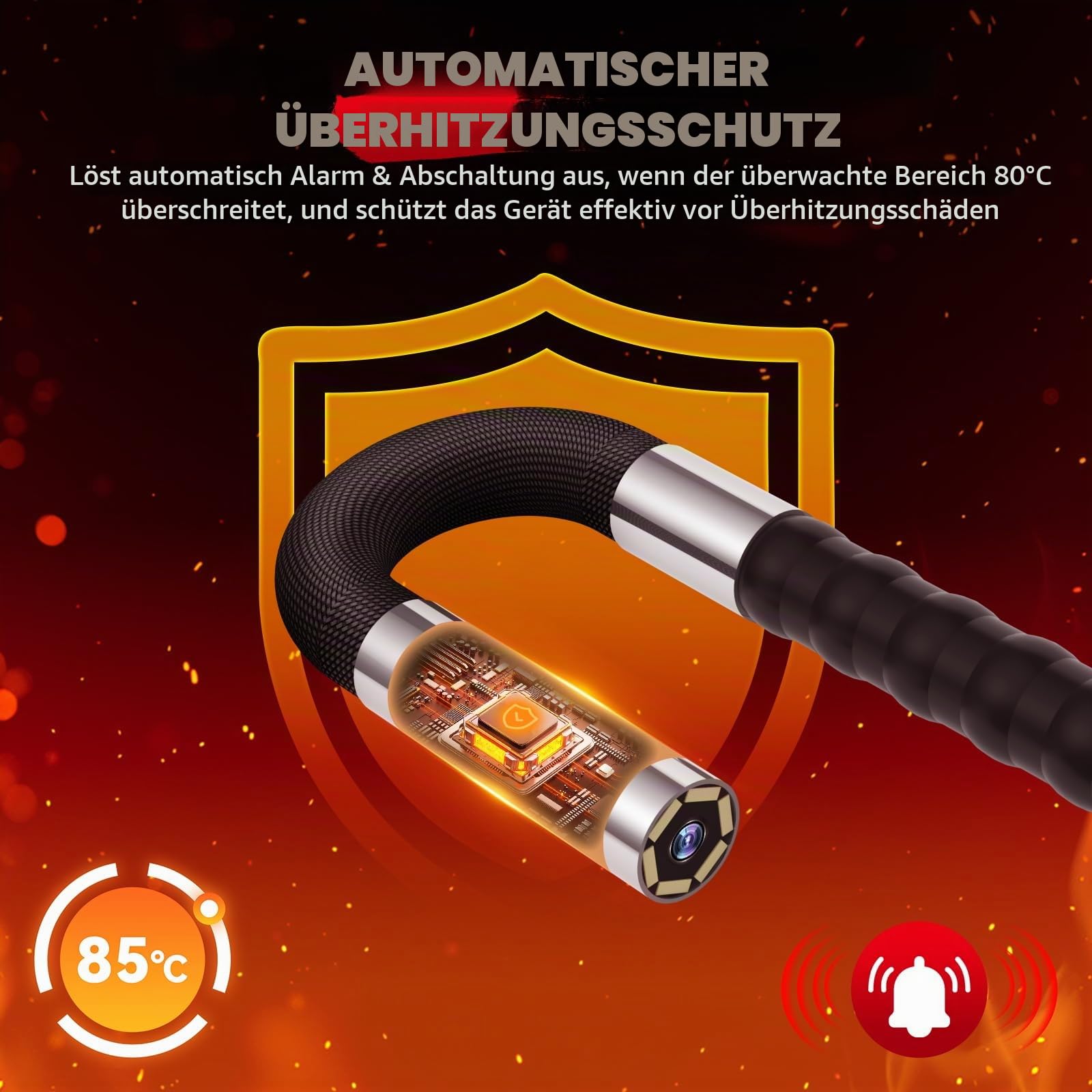 Endoskopkamera mit Licht 6,25mm Inspektionskamera Beweglicher Kopf, Teleskopkamera Kann mit Mobiltelefonen und Diagnosegeräten verbunden Werden IP67 Wasserdicht, 11 Sprachen, 1M
