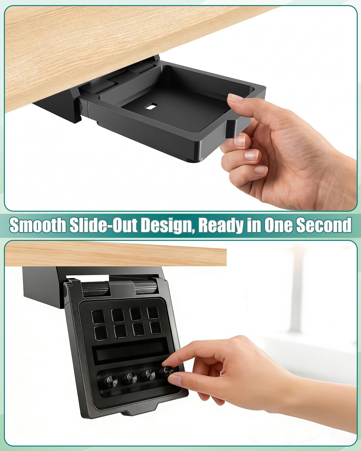 Under Desk Mount Fits for Stream Deck Plus, Studio Controllers Ratcheting Adjustable Tilt Stand with Full-Protection Storage Case & 4 Replacement Knobs, Saves Desktop Space, Secure Installation