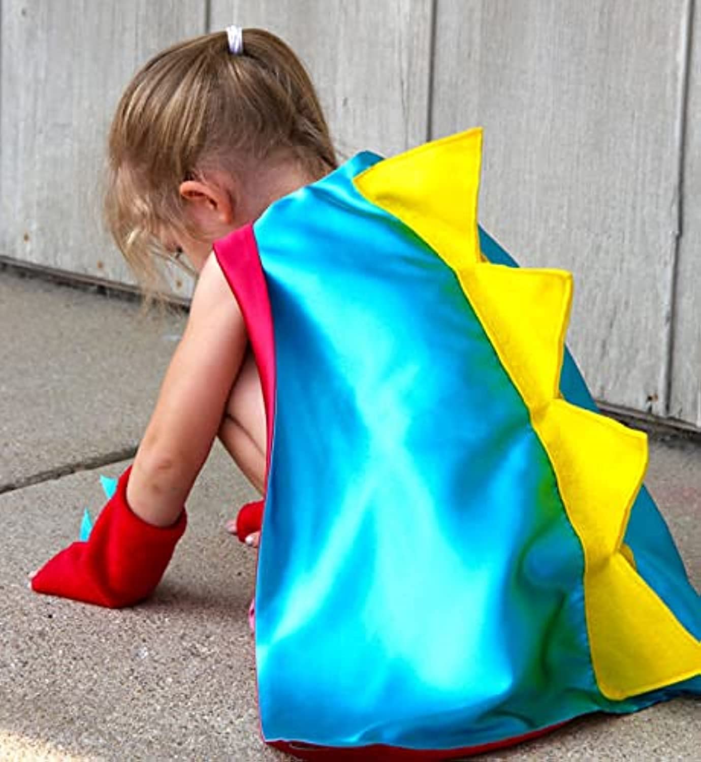 BrainGiggles Dinosaur Costume for Kids | Cape and Mask with Matching Gloves for Animal Costume Dress Up, Halloween Costume for Girls and Boys (Light Blue & Yellow)