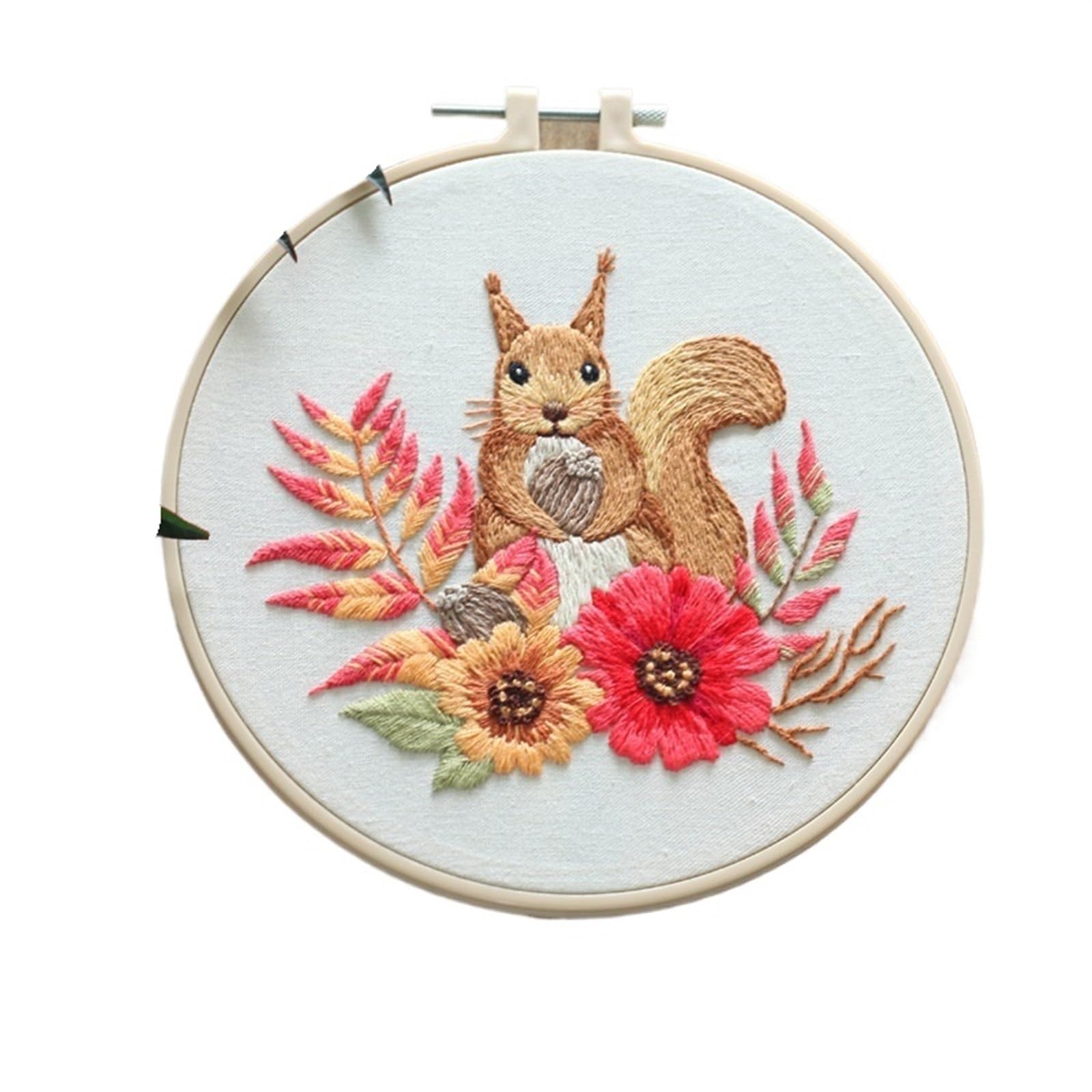 Zestaw do haftowania, stemplowany DIY, wzór kwiatów i roślin na tkaninie bawełnianej z nićmi i igłami, 30 x 30 cm, wielokolorowy - idealny dla początkujących