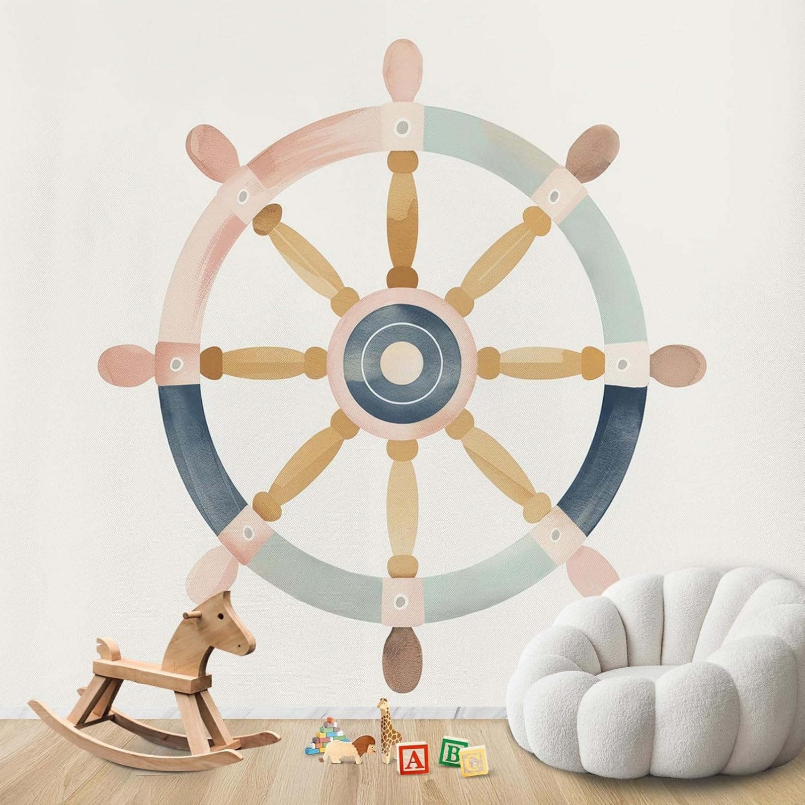 Hgjdjhnf 3D Mural Photo Mural - Wallpaper Steering Wheel Maritime Nautical Modern Living Room Bedroom Children's Room Wall Decoration Motif,150Cmx105cm Poster - Wall Sticker - Frameless Picture