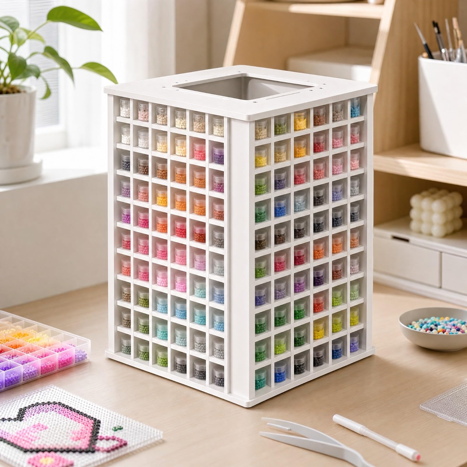 Organizador PVC con 240 Compartimentos Compacto Organizador Giratorio con Base Turntable Oculta Morno para Manuali, Tocadiscos Metálico