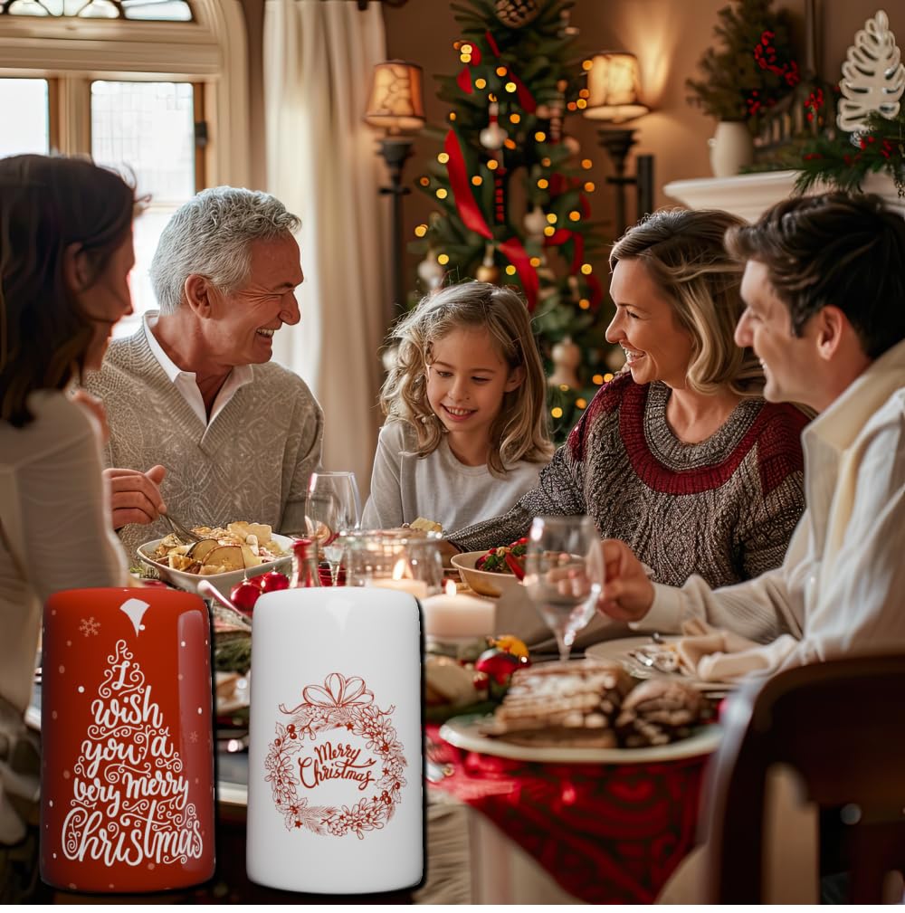 Salero y pimentero – Decoración de cocina de Navidad, bonito juego de salero de mesa de vacaciones, decoraciones de árbol de Navidad y corona, agitadores de condimentos grandes –