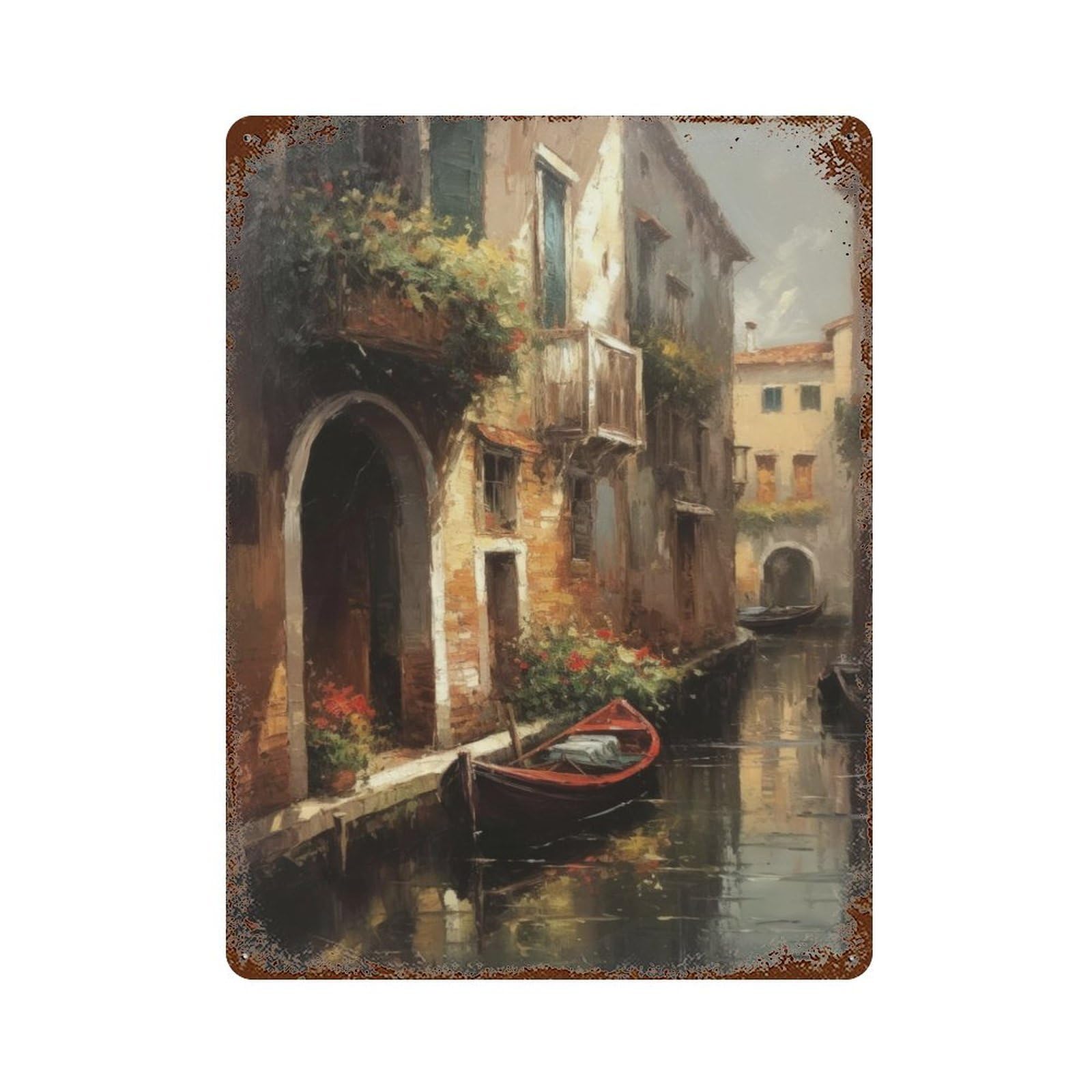 Rust Effect Venice Romantic Vibes Rusty Metal Tin Sign 15.7"x11.8", Old School Wall Decor for Basement, Hobby Room And Garage Decor