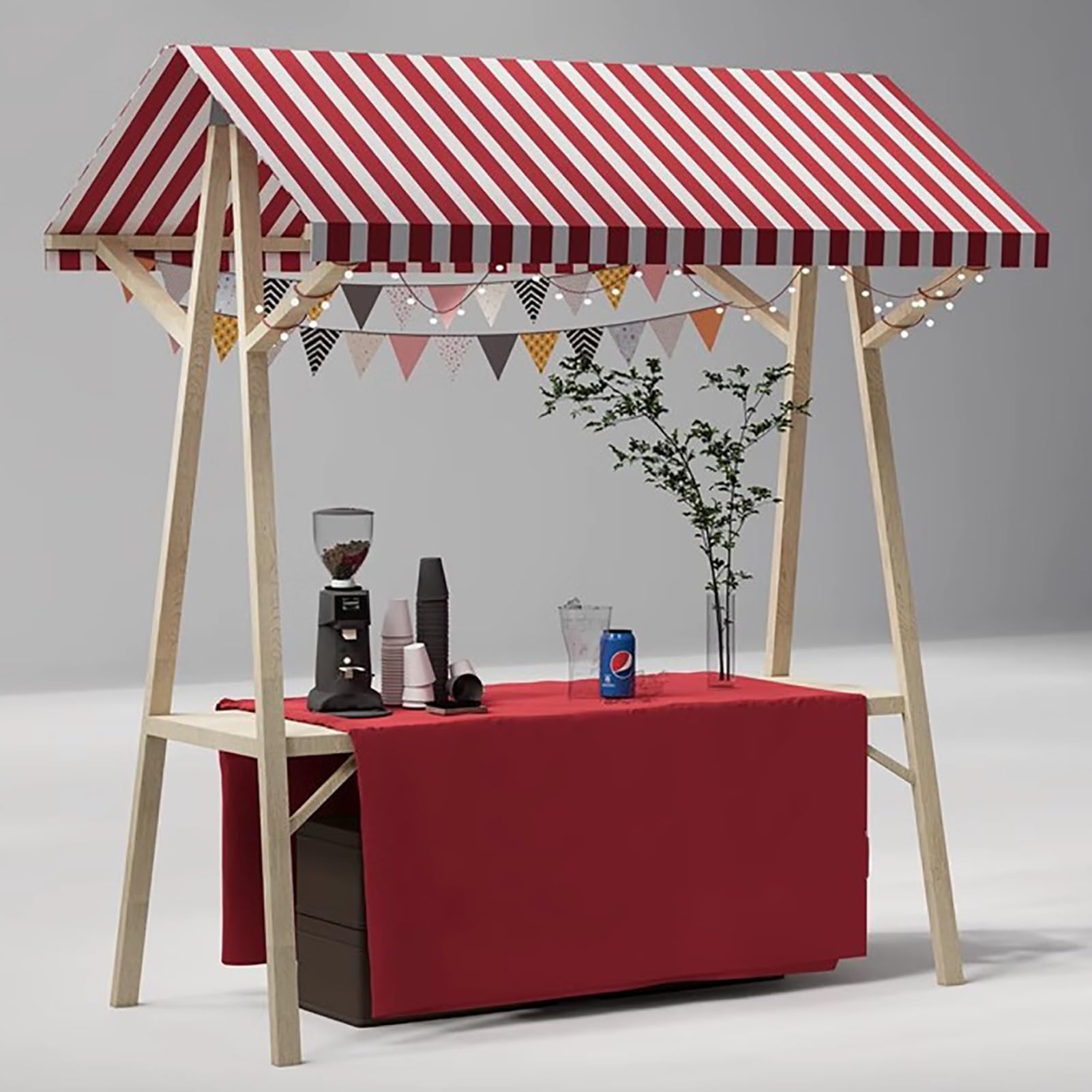 Marktstand Verkaufsstand Faltbarer Imbisswagen für Unternehmen, Leichte Bauernmarktstände mit Markise, Holzkiosk Hotdogs, Eiscreme und Lebensmitteln(Red,Width/120cm(47 1/4"))