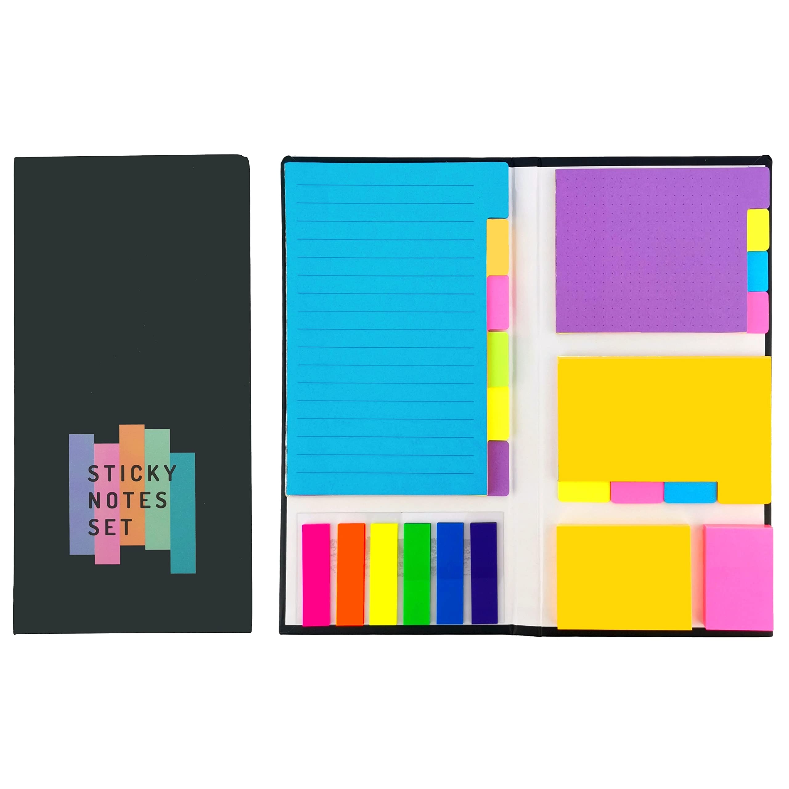 D.RECT Set of 410 Sticky Notes, Multicoloured Sticky Notes Set, Self-Adhesive Notes, School Supplies, Bookmarks, Text Highlighter Strips