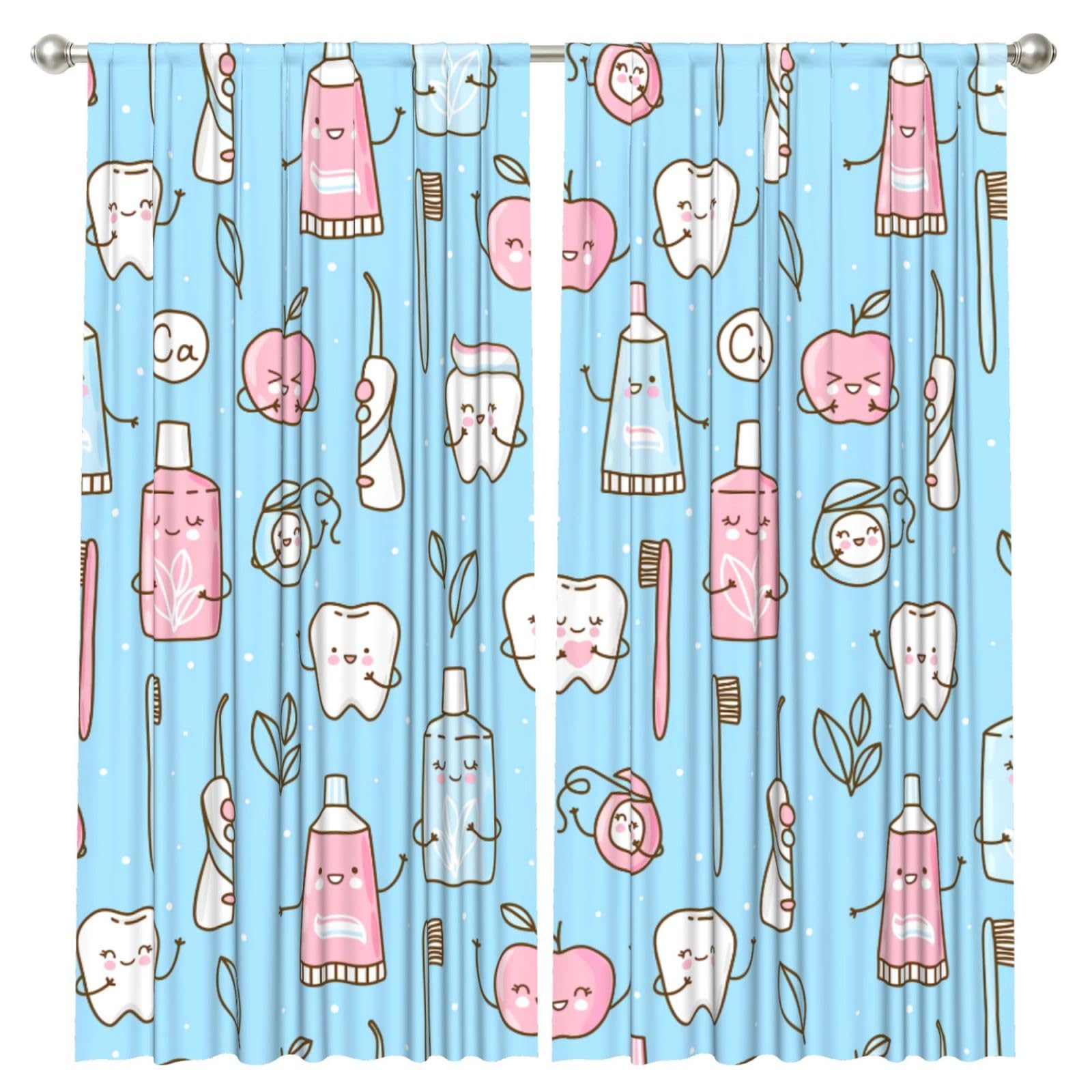 InOmak Dentist Teeth Tooth Brushes, 2 Panels Window Curtains 52 x 84 Inch Blackout Curtains for Living Room Bedroom