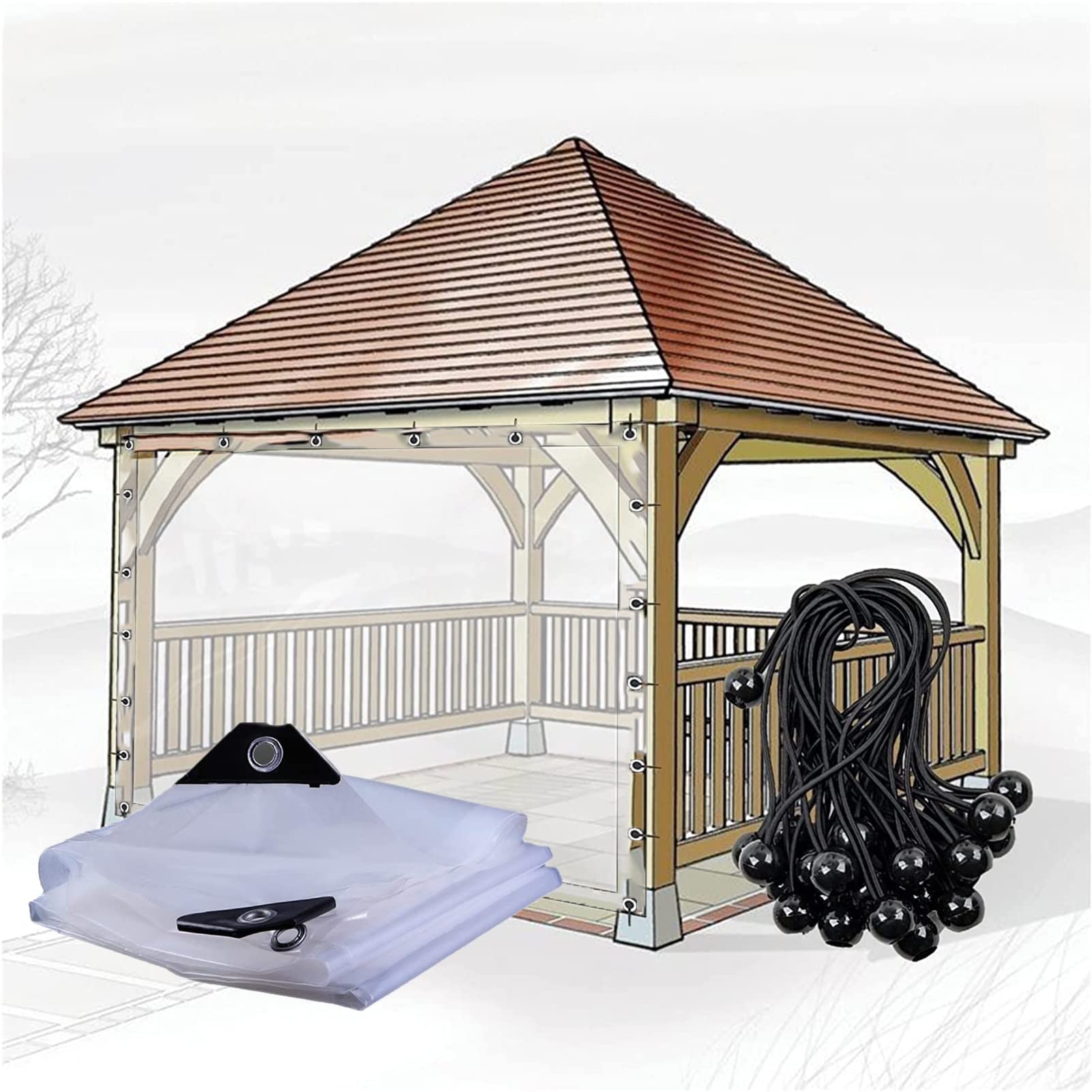 Rideau pour pergola extérieu Rideaux d'extérieur en Vinyle Panneaux de bâche imperméables Transparents pour Patio pergola Porche Rideaux de séparation pour tonnelle (Couleur : Transparent ta