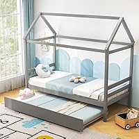 Vista 13 de KOMFOTT Cama de madera de tamaño individual con 2 cajones, marco de cama de madera con almacenamiento en cubos y rieles de valla, plataforma