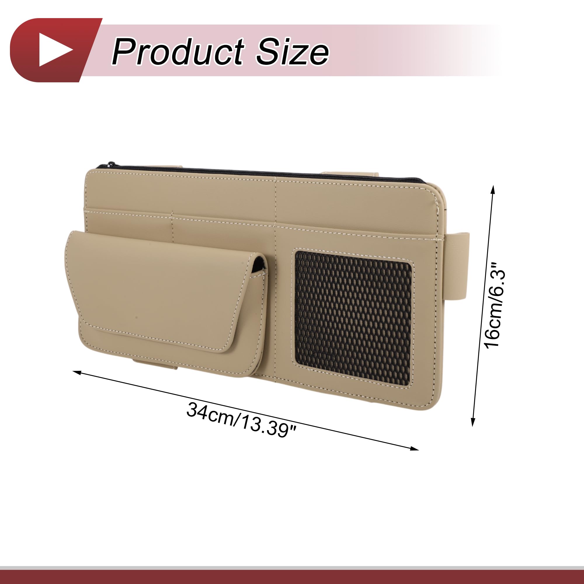 Étui À Lunettes De Soleil pour Voiture avec Pare-Soleil Magnétique Universel Étui À Lunettes De Soleil en Cuir Nappa Beige 34x16cm 1 Pc