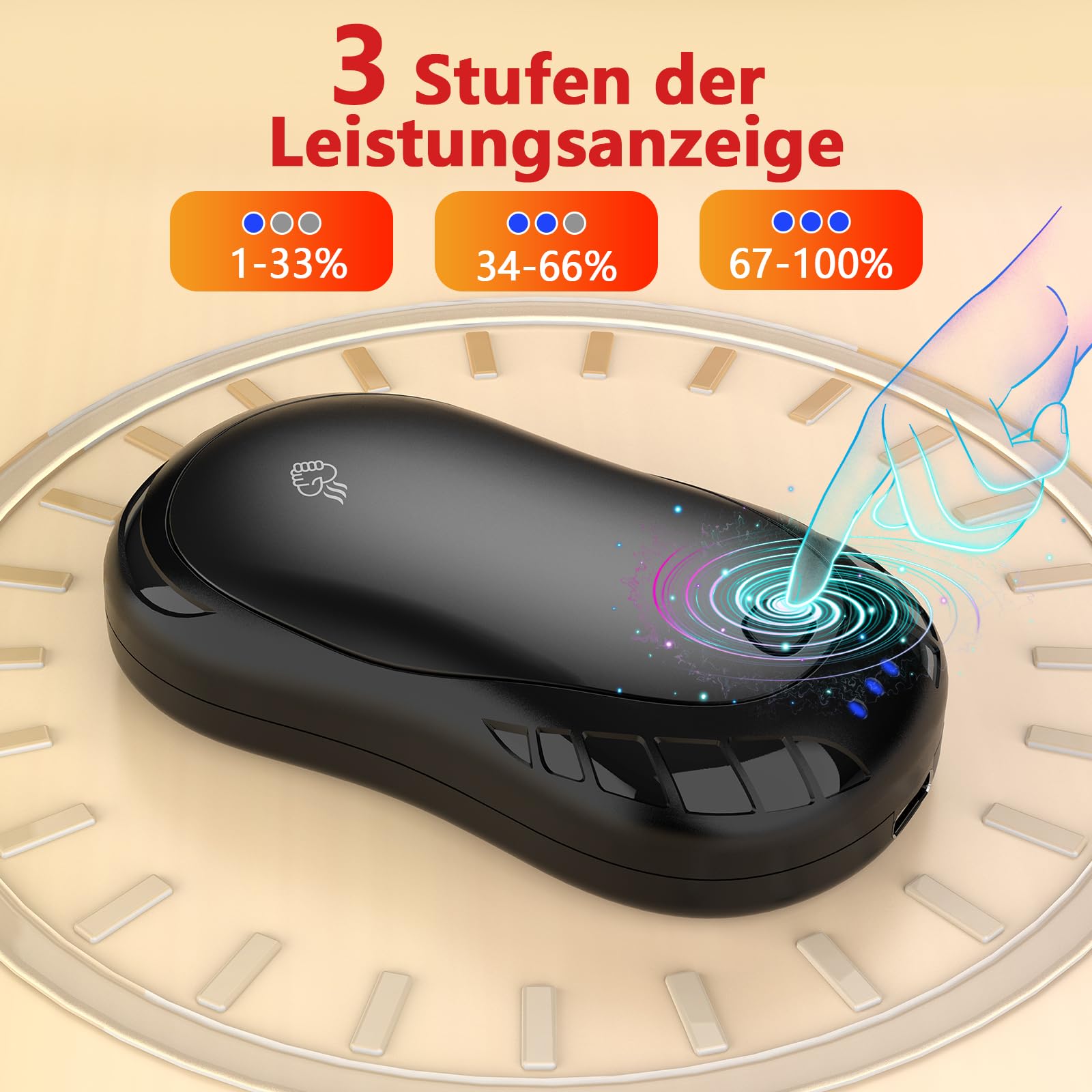 Handwärmer Elektrisch Split 2er-Pack mit USB, 3 Heizmodi Tragbare Elektrischer Taschenwärmer für Outdoor im Winter 6000mAh,Handwärmer Wiederaufladbar für Outdoor Sport