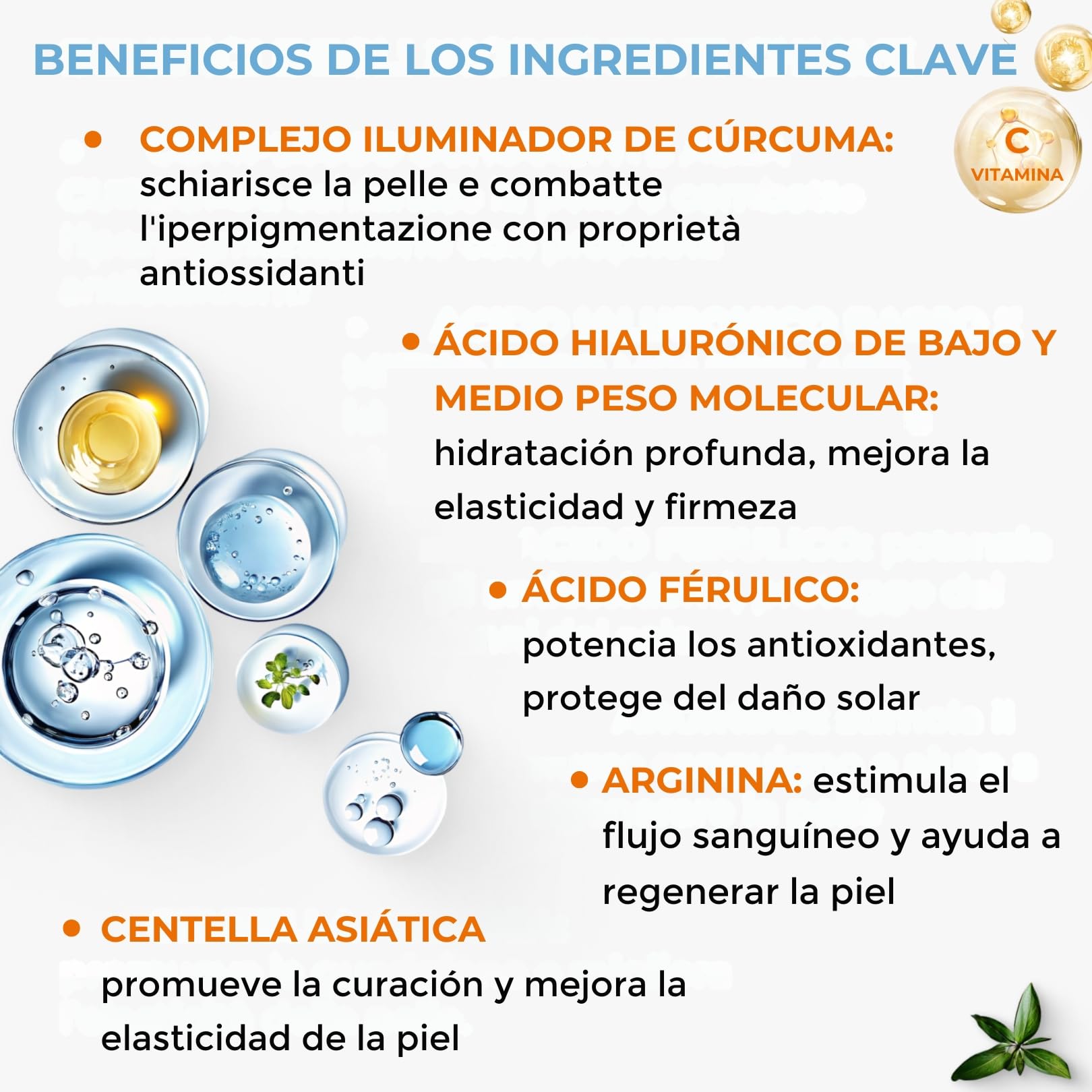 Vitamin C Facial Serum 100 ml Organic | Anti-Aging, Anti-Blemish, Brightening, Moisturizing | With Hyaluronic Acid, Ferulic Acid, Curcuma & Centella Asiatica | Dermatologically Tested, Made in Italy — view 4