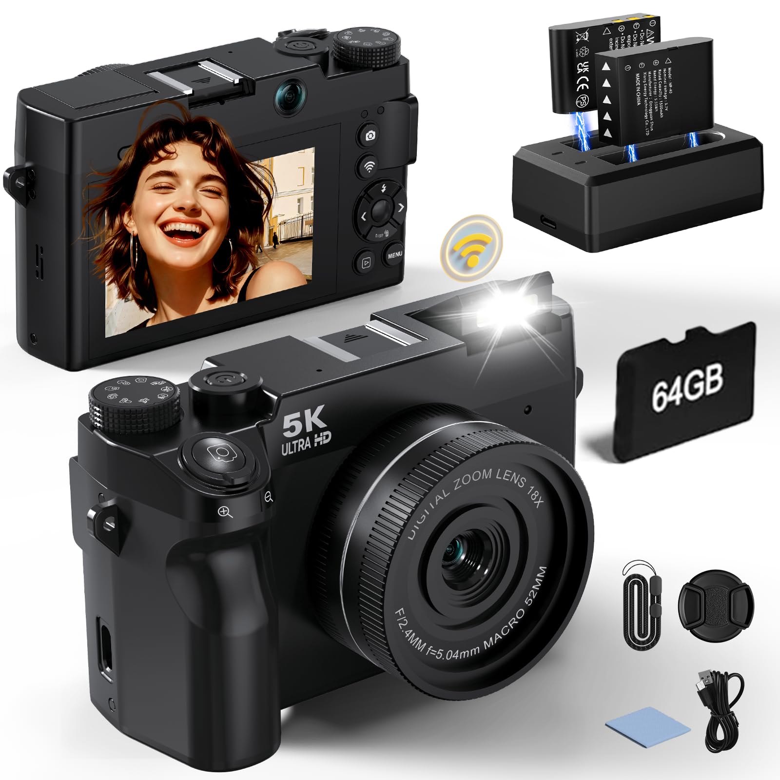 Amazon.com : 5K 75 MP Digital Camera for Photography with 18X Zoom