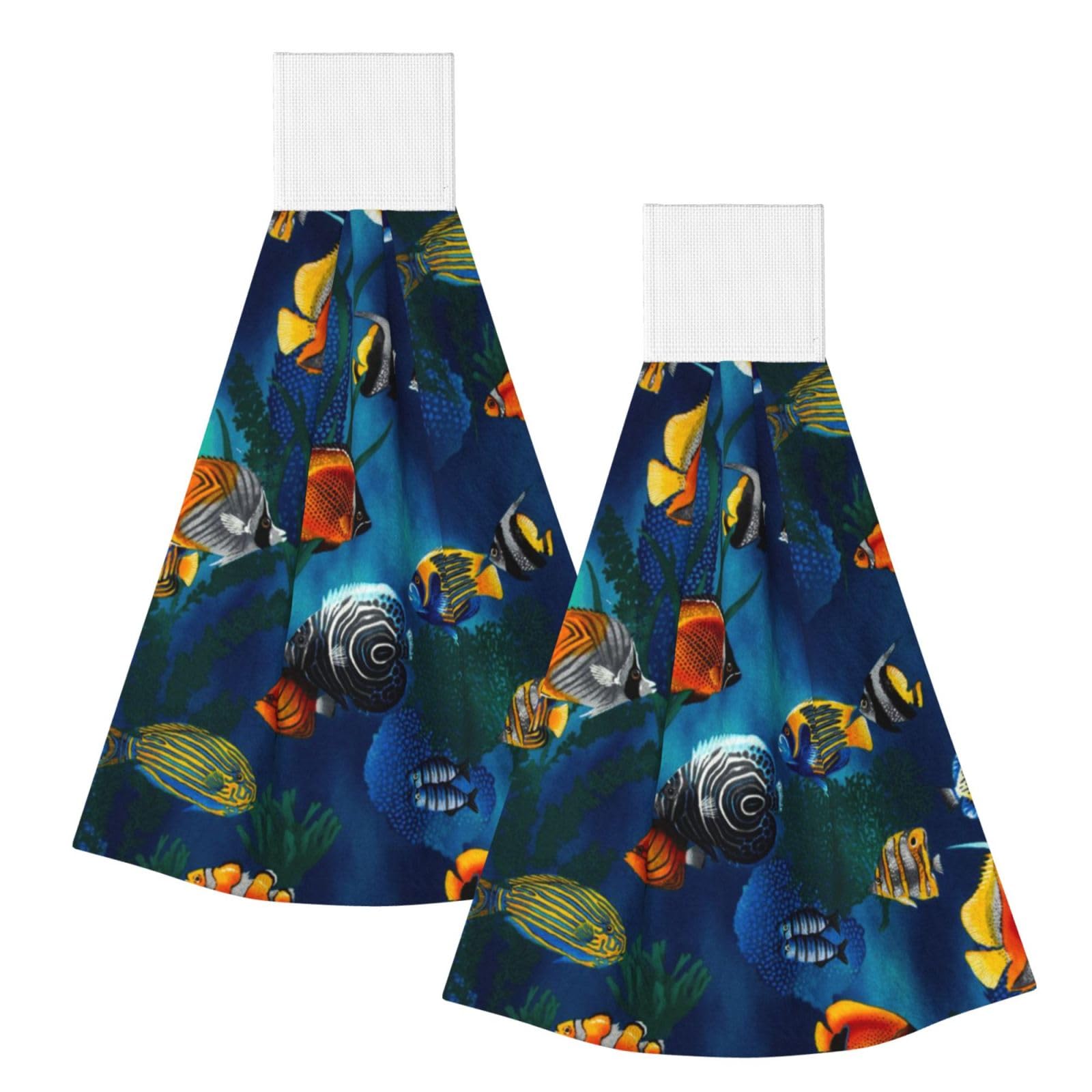 DOPKLNA Sea Tropical Fish, 2 Pcs Hanging Coral Fiber Hand Towels for Bathroom, Absorbent Kitchen Towels