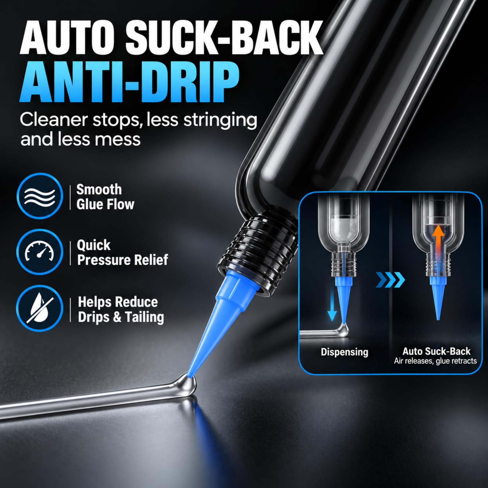Distributore Di Colla Pneumatico Portatile Per Adesivi Da 10cc/30cc, Distributore Automatico Di Colla, Pompa Ad Aria Integrata, Sistema Antigoccia Con Aspirazione Automatica, Controllo A 3