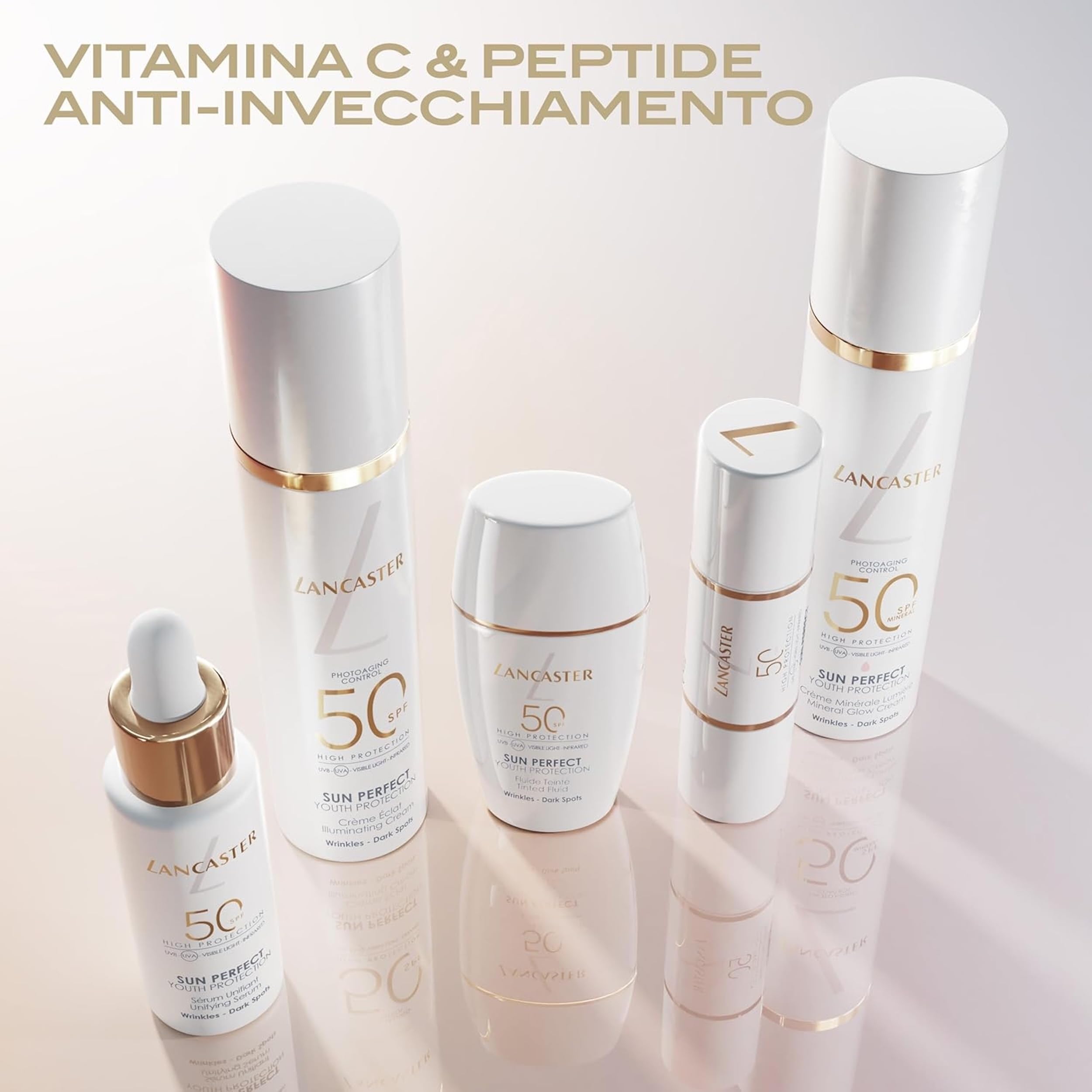 Lancaster Sun Perfect - Crema Protezione Solare Viso SPF50, Texture Leggera, Contrasta il 100% dello Spettro Solare, Corregge e Previene Rughe e Macchie Scure, Resistente all'Acqua, 50ml