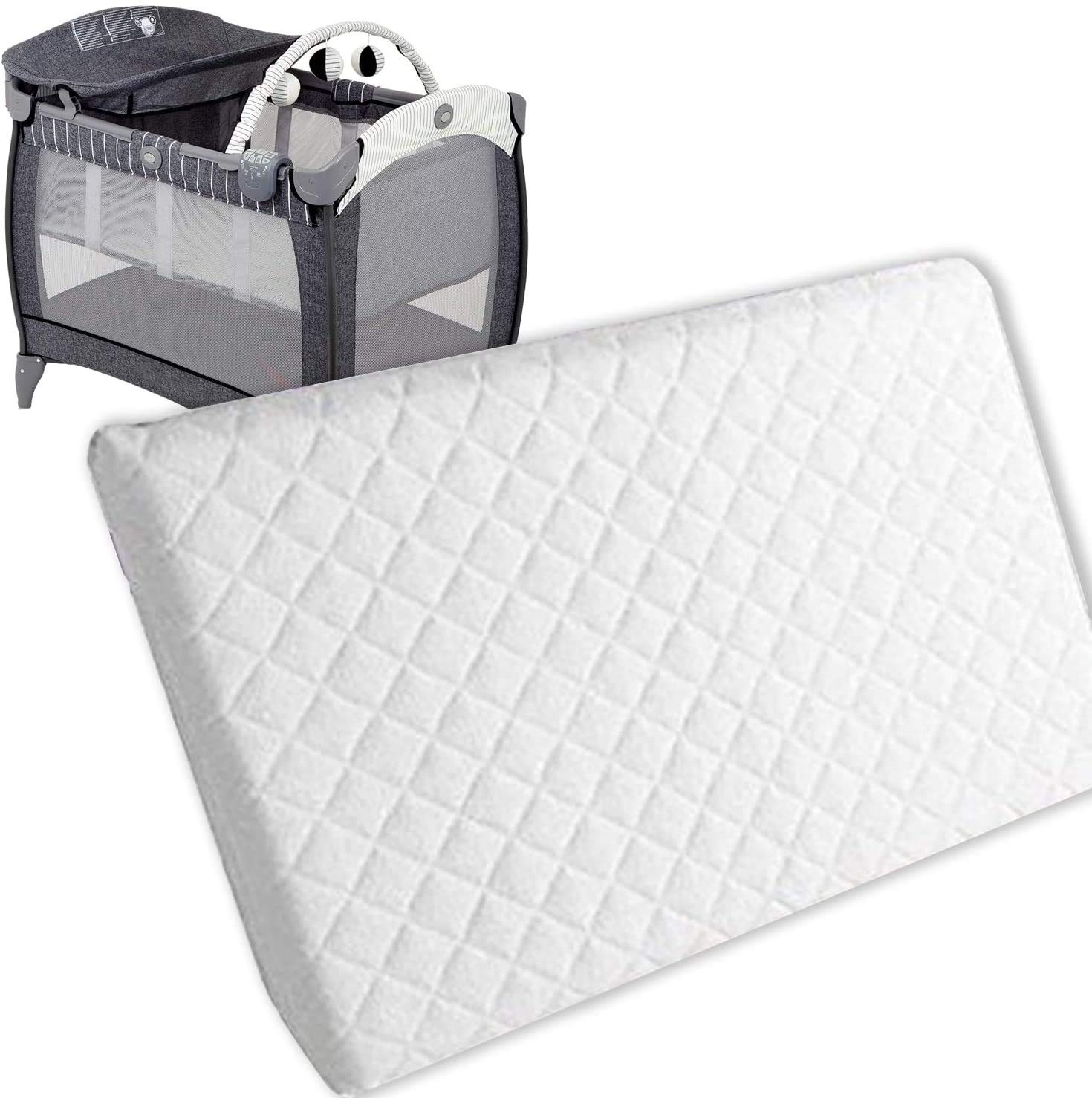 Baby Travel Cot Mattress - Cot Bed Foam Mattresses Waterproof Cover | Extra Thick Quilted | Fits Most Graco/M&P Toddler Cots, Breathable | Anti Allergenic (95 x 65 x 5 cm)