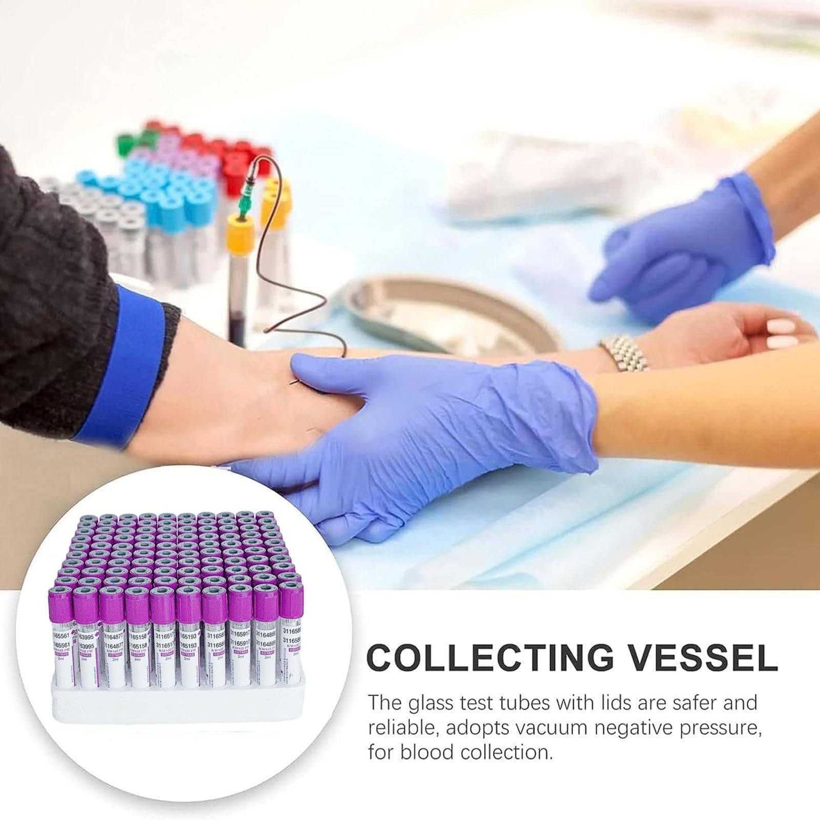 Tubo De Extracción De Sangre Al Vacío (100 Unidades), 2 Ml, 5 Ml Y 10 Ml, De Vidrio Anticoagulante con Edta K2 Y TapóN De Rosca Morado para Laboratorio.,10ml
