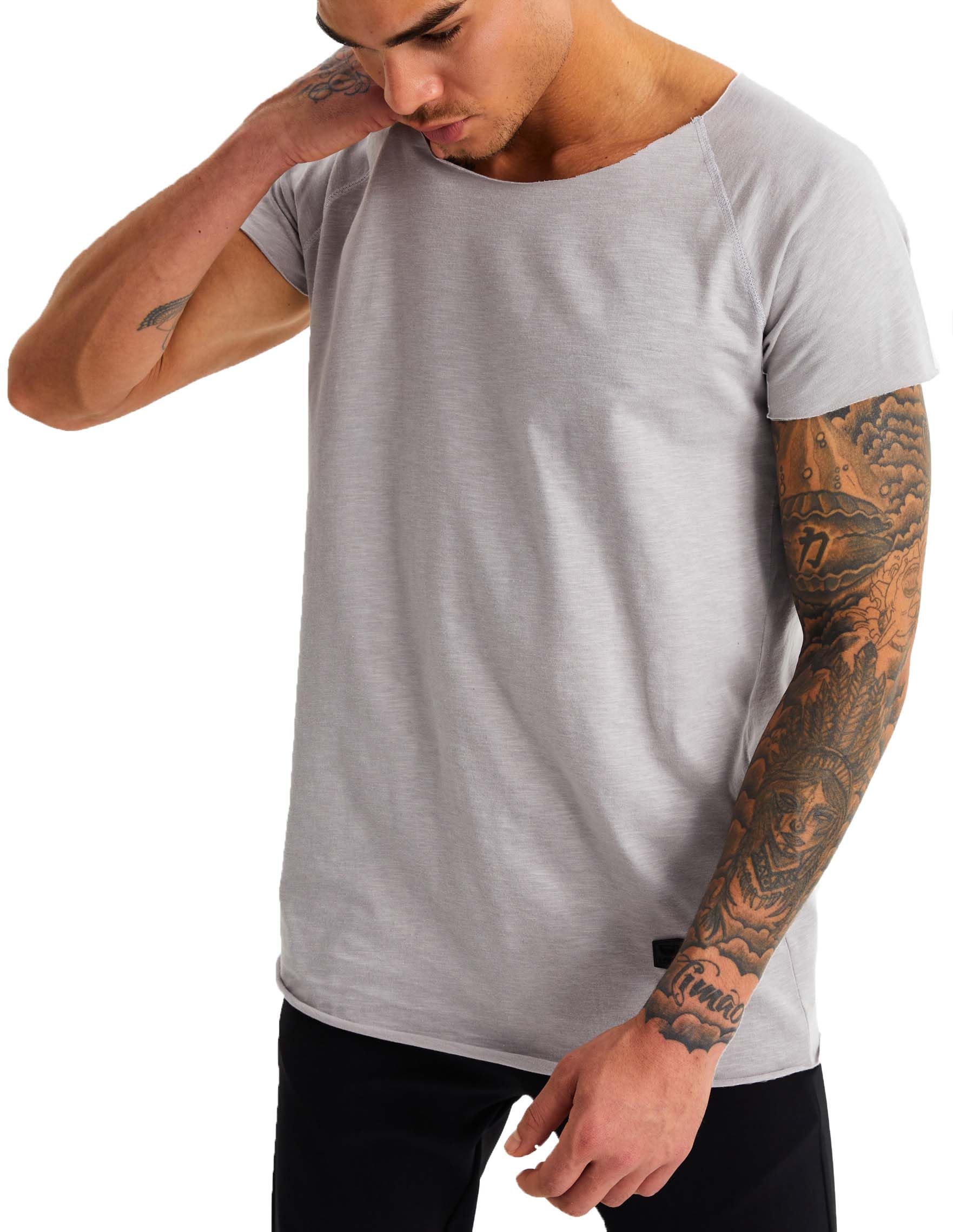 Leif Nelson T-Shirt Herren Sommer tiefer Rundhals-Ausschnitt, Regular Fit Herren-T-Shirt 100% Baumwolle, Casual Basic Männer T-Shirt Kurzarm