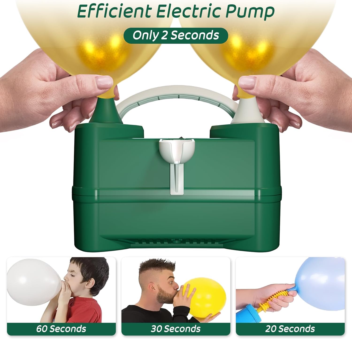 Electric Balloon Pump for Party Decorations – Portable Inflator, Auto Shutoff, Balloon Air Pump Dual Nozzle Rose Red 110V 600W