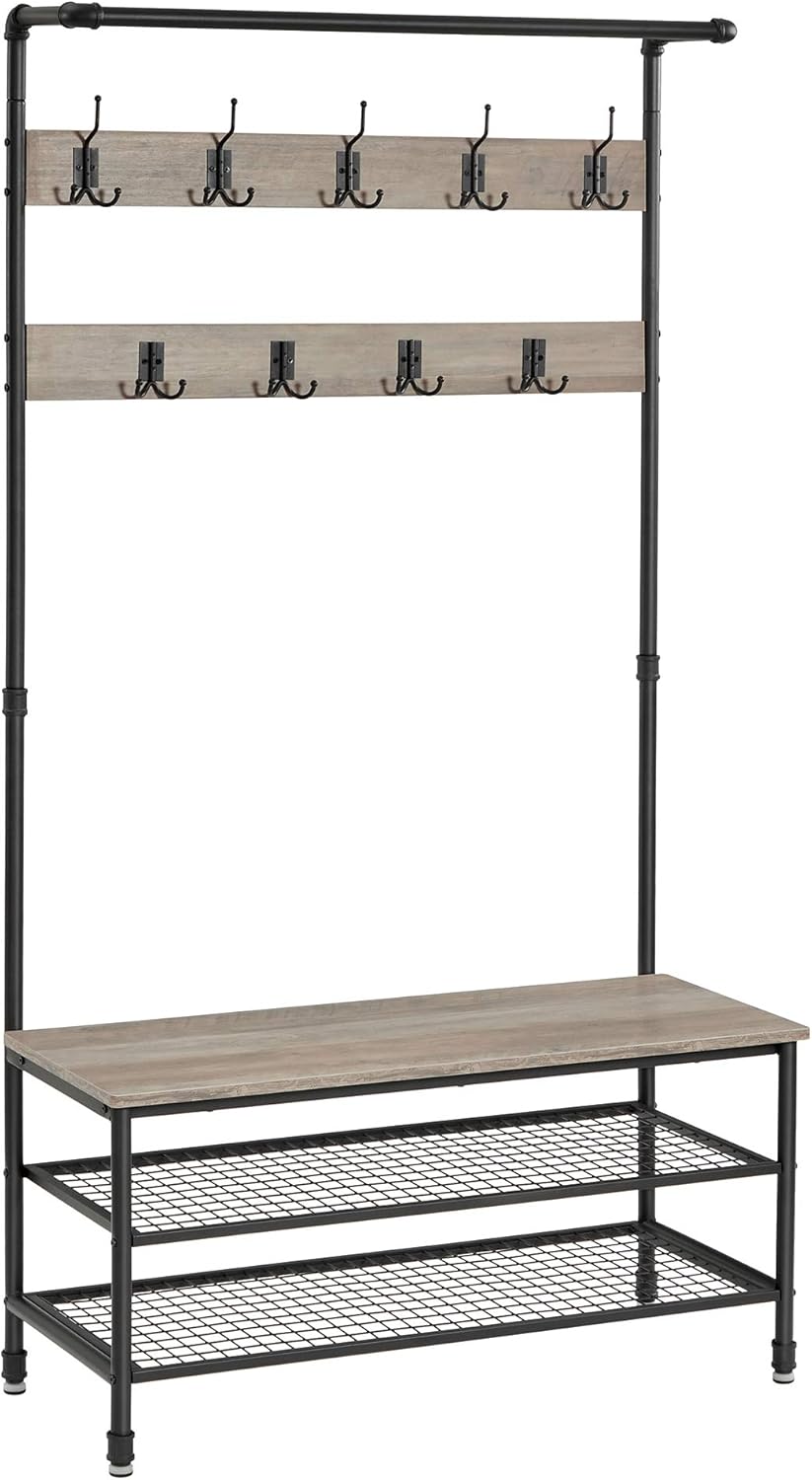 Amazon.com: VASAGLE Industrial Coat Shoe Rack Hall Tree with 9 Hooks ...