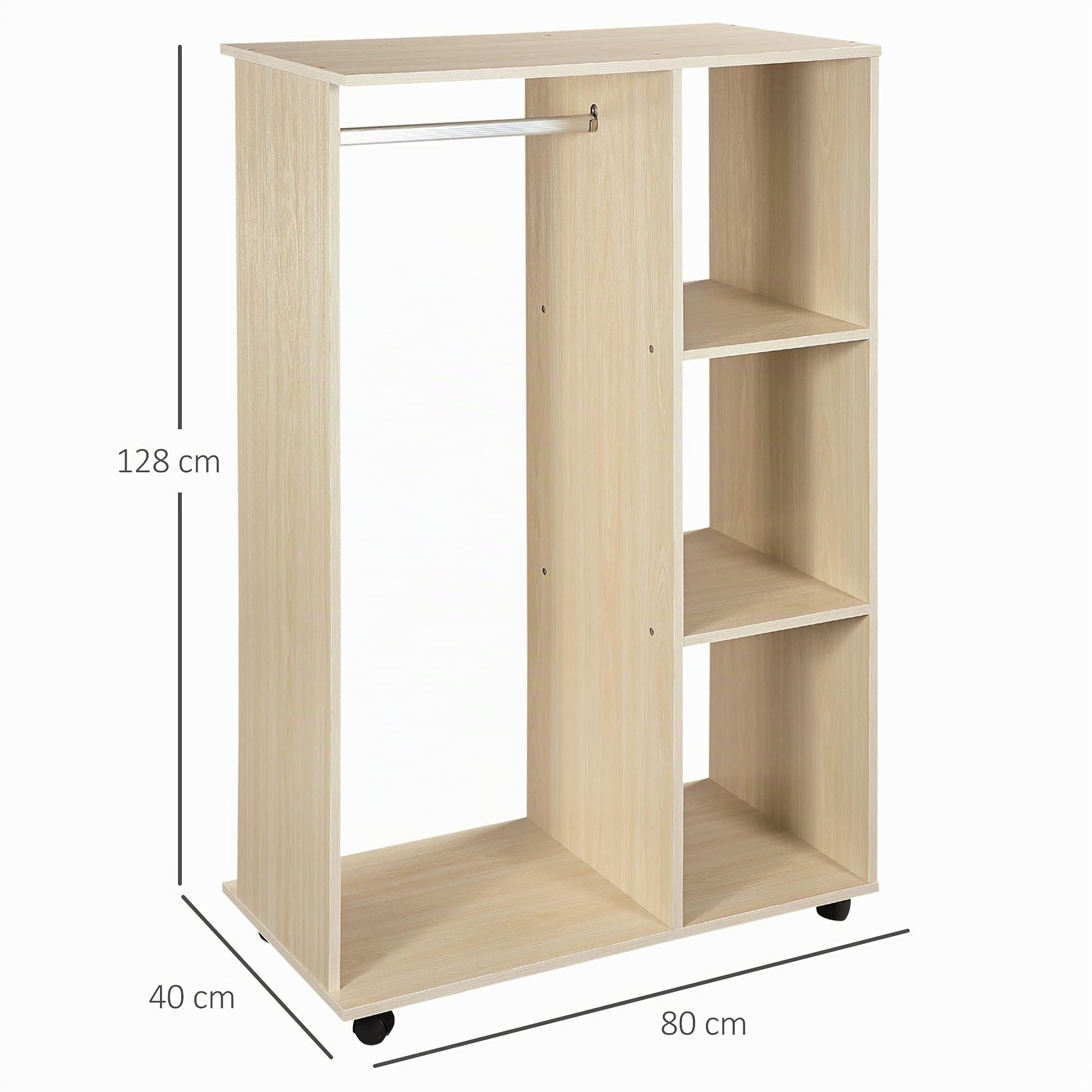 HOMCOM Armoire Penderie Mobile Armoire de Rangement Chêne Clair