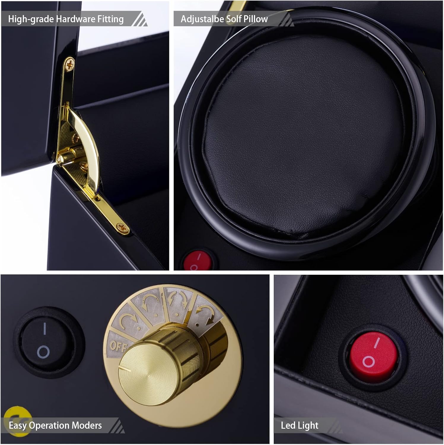 Watch Winders For Automatic Watches,Automatic Watch Winder with Quiet Motor,Single Watch Winder Box With Led Light,Soft and velvet watch pillow, Watch Winder for rolex ,with a high-end piano lacquer appearance，Best Gift (BB)