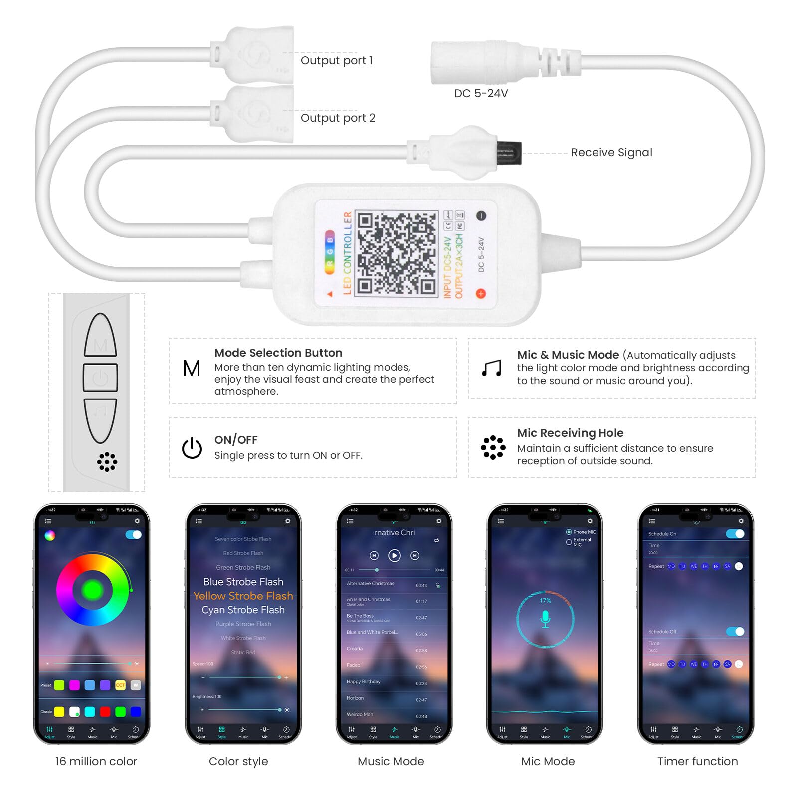 24V LED Strip Neon COB LED Streifen, 576 LEDs/m IP67 wasserdicht RGB LED Band Light Strip mit 24 Tasten IR Bluetooth Musik RGB Controller für DIY Beleuchtung Projekte.