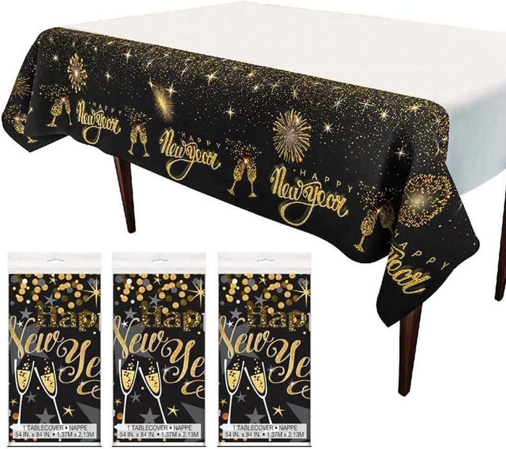 3PCS New Year Table Cover Party Supplies Decorations, Holiday/Xmas/Christmas/2020 Happy New Year Eve Plastic Tablecloth Party Decorations