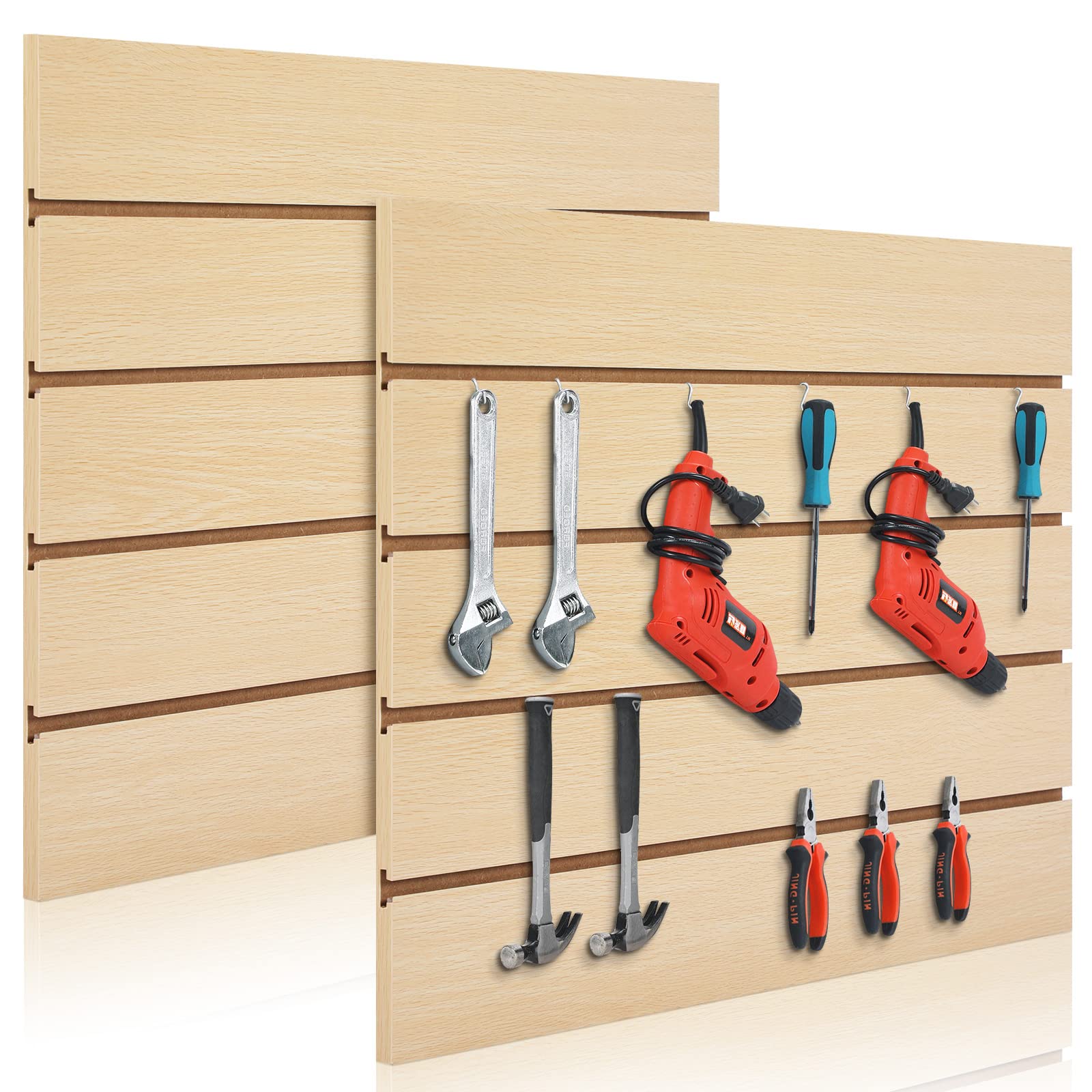 2 Pcs 2x3 Ft Slat Wall Panels Garage Wall Panels Retail Slatwall Mdf Garage Wall Organizer Panels Display Slatwall System Slat Wall Panel Store for Storage Retail Store Garage Wall (Wood Grain)