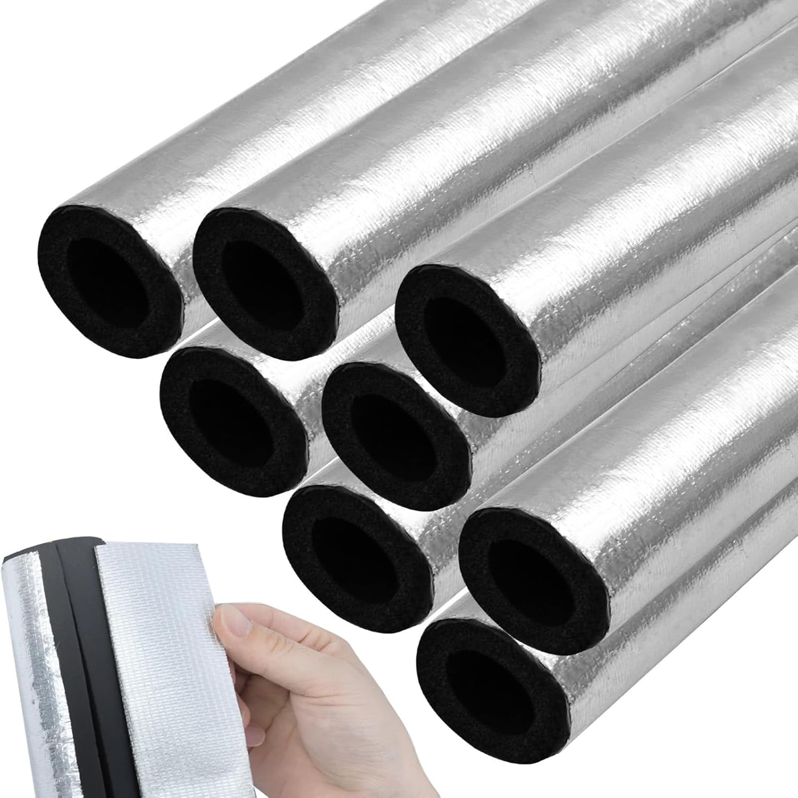 Fundas de Aislamiento Térmico para Tuberías Exteriores Coquilla Aislante De Papel De Aluminio Autoadhesivo Tubo de Espuma Aislamiento para Tubos De Agua Y Calefacción (ID)219mm x (T)30mm x (L)0.95m