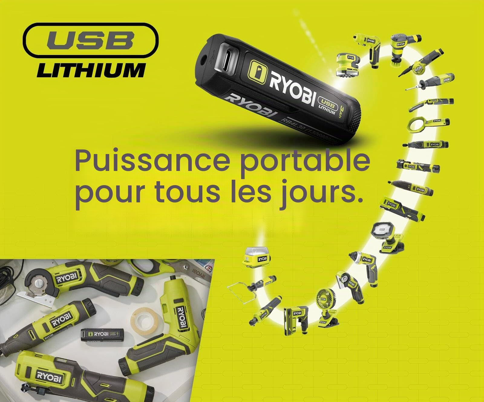 RYOBI - Aspirateur Compact 4V USB Lithium - 142 L/Min - pour Les Petits travaux de Nettoyage à la Maison, dans la Voiture ou dans l’Atelier - livrée avec 1 Batterie 3,0 Ah Son câble USB-C