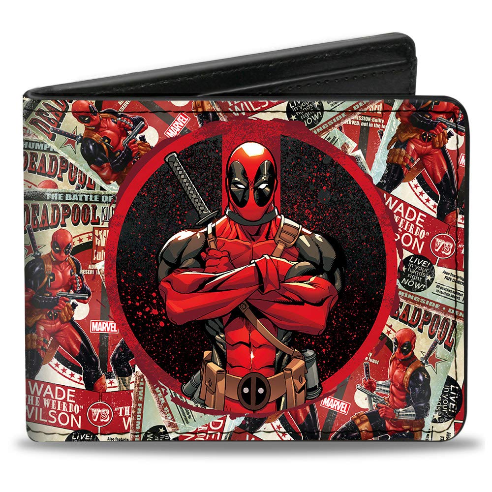 Buckle-Down Men's Bifold Wallet Deadpool, Multicolor, 4.0" x 3.5"