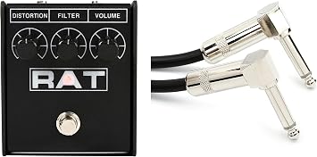 Pro Co RAT 2 Distortion/Fuzz/Overdrive Pedal + StageMASTER SEGLL-06 Right Angle to Right Angle Patch Cable - 6 inch